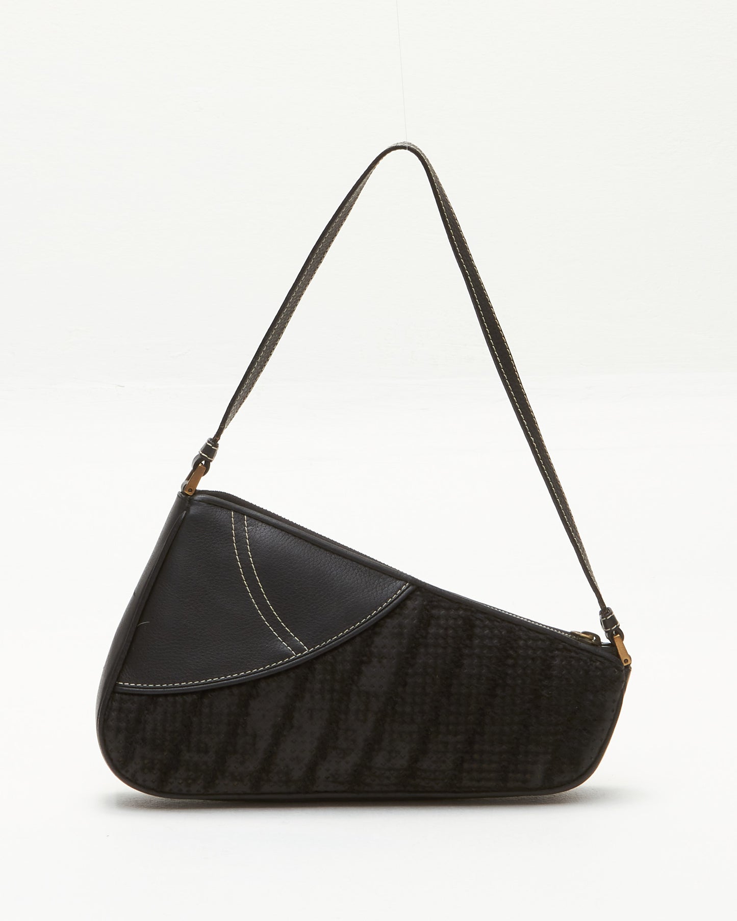 Dior Black Perforated Leather 1974 Montaigne Saddle Pochette Shoulder Bag