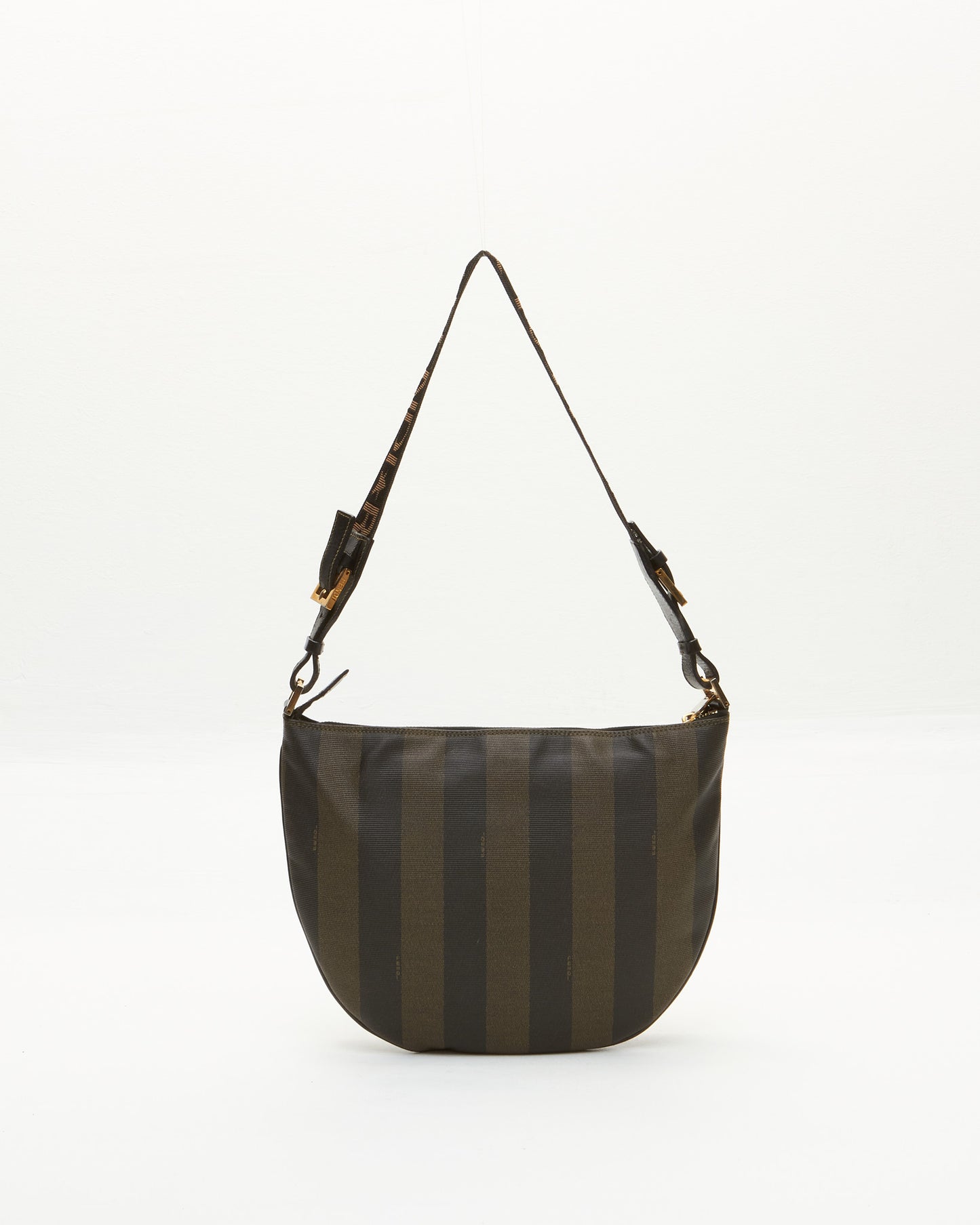 Fendi Vintage Brown Stripe Logo Strap Shoulder Bag