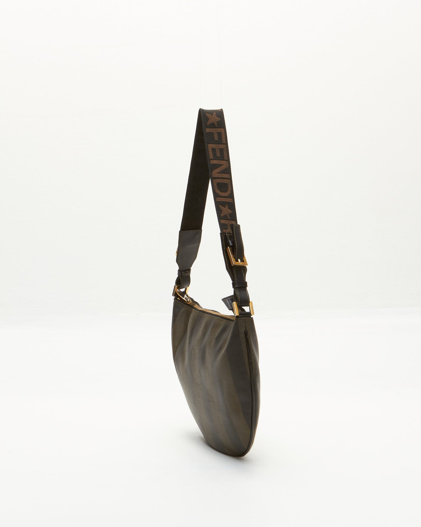 Fendi Vintage Brown Stripe Logo Strap Shoulder Bag