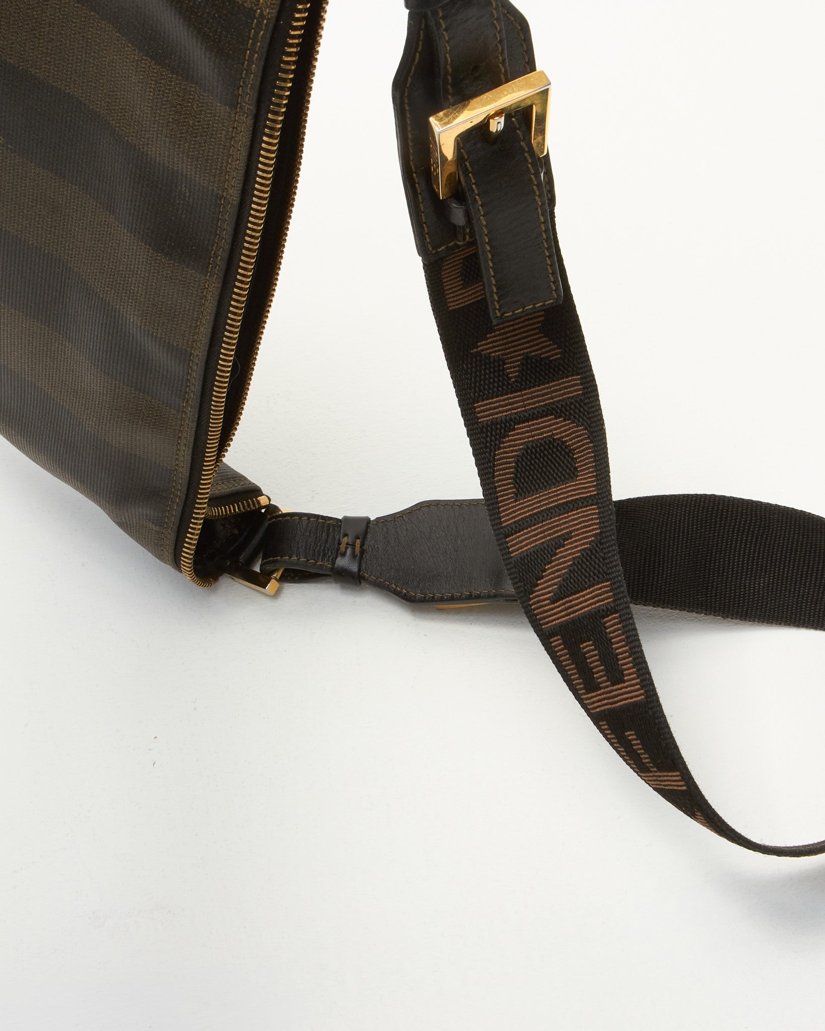 Fendi Vintage Brown Stripe Logo Strap Shoulder Bag