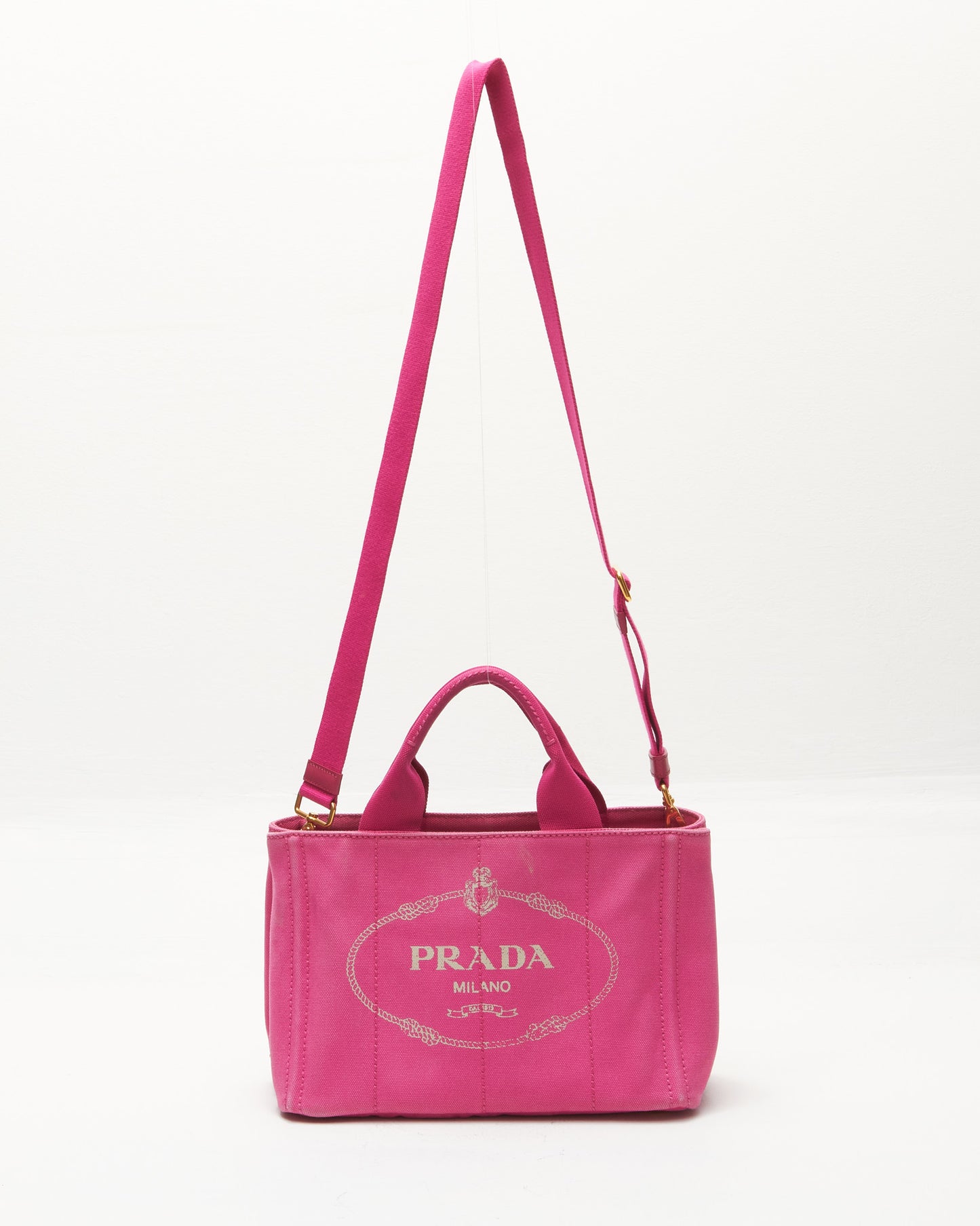 Prada Pink Cotton Canvas Small Logo Tote