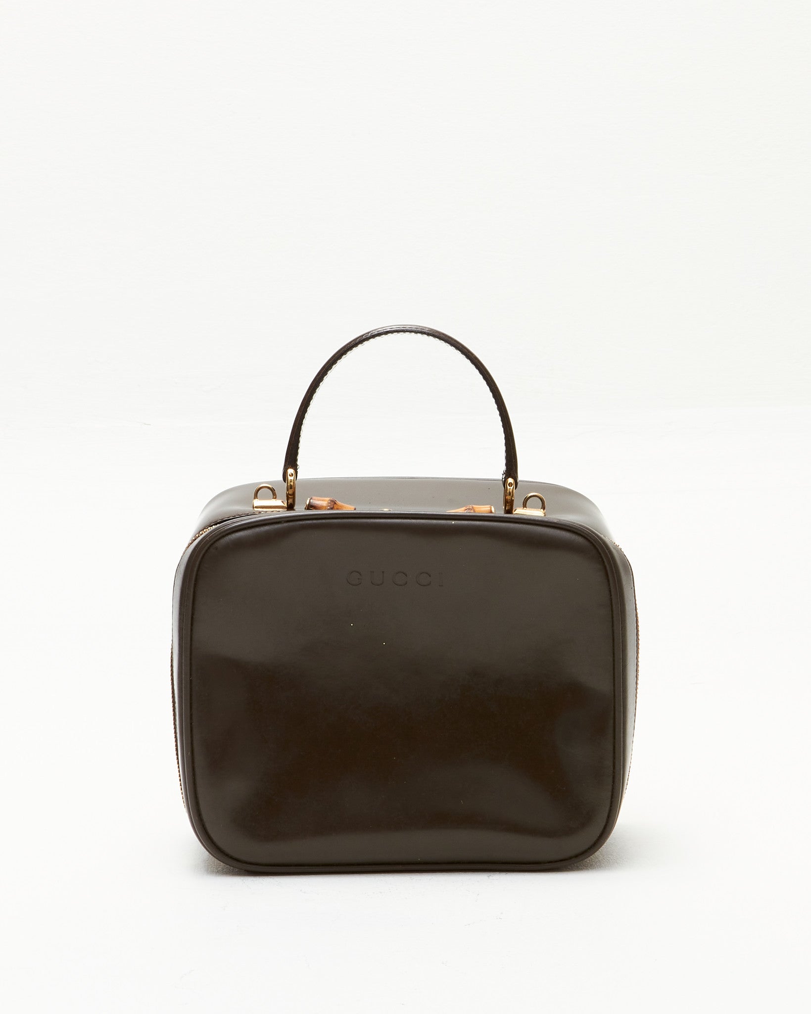 Gucci Vintage Brown Leather Vanity Top Handle Bag