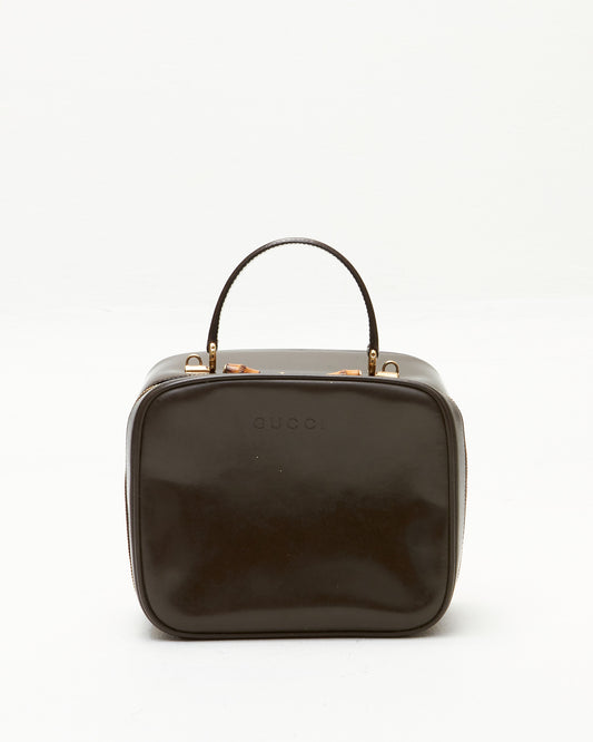 Gucci Vintage Brown Leather Vanity Top Handle Bag