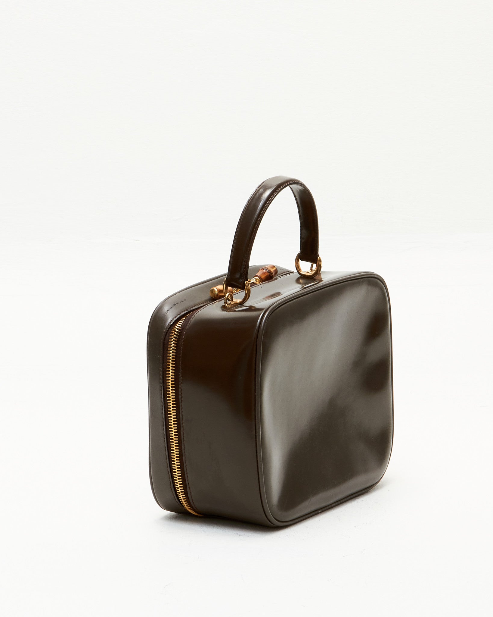 Gucci Vintage Brown Leather Vanity Top Handle Bag