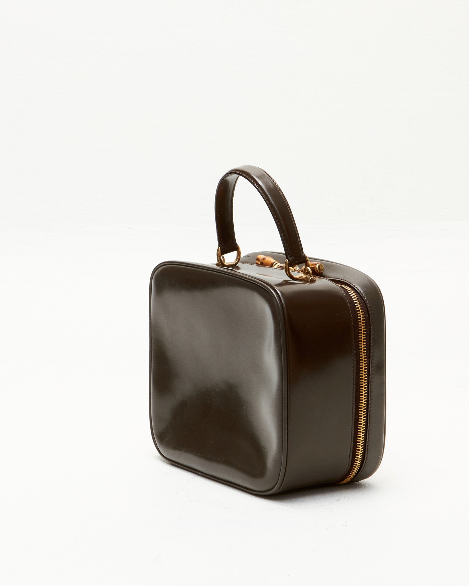 Gucci Vintage Brown Leather Vanity Top Handle Bag