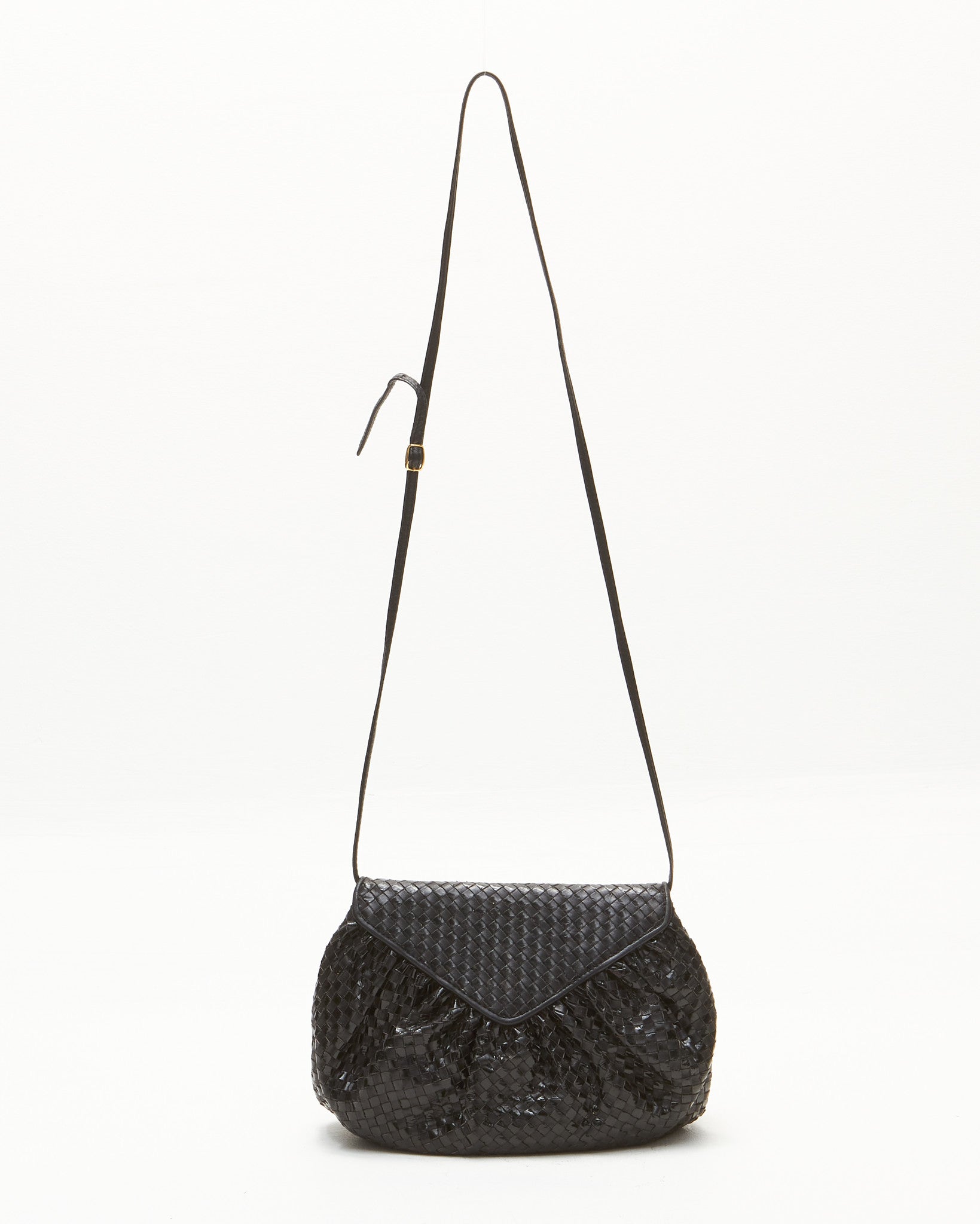 Fendi Black  Intrecciato Leather Moon Crossbody