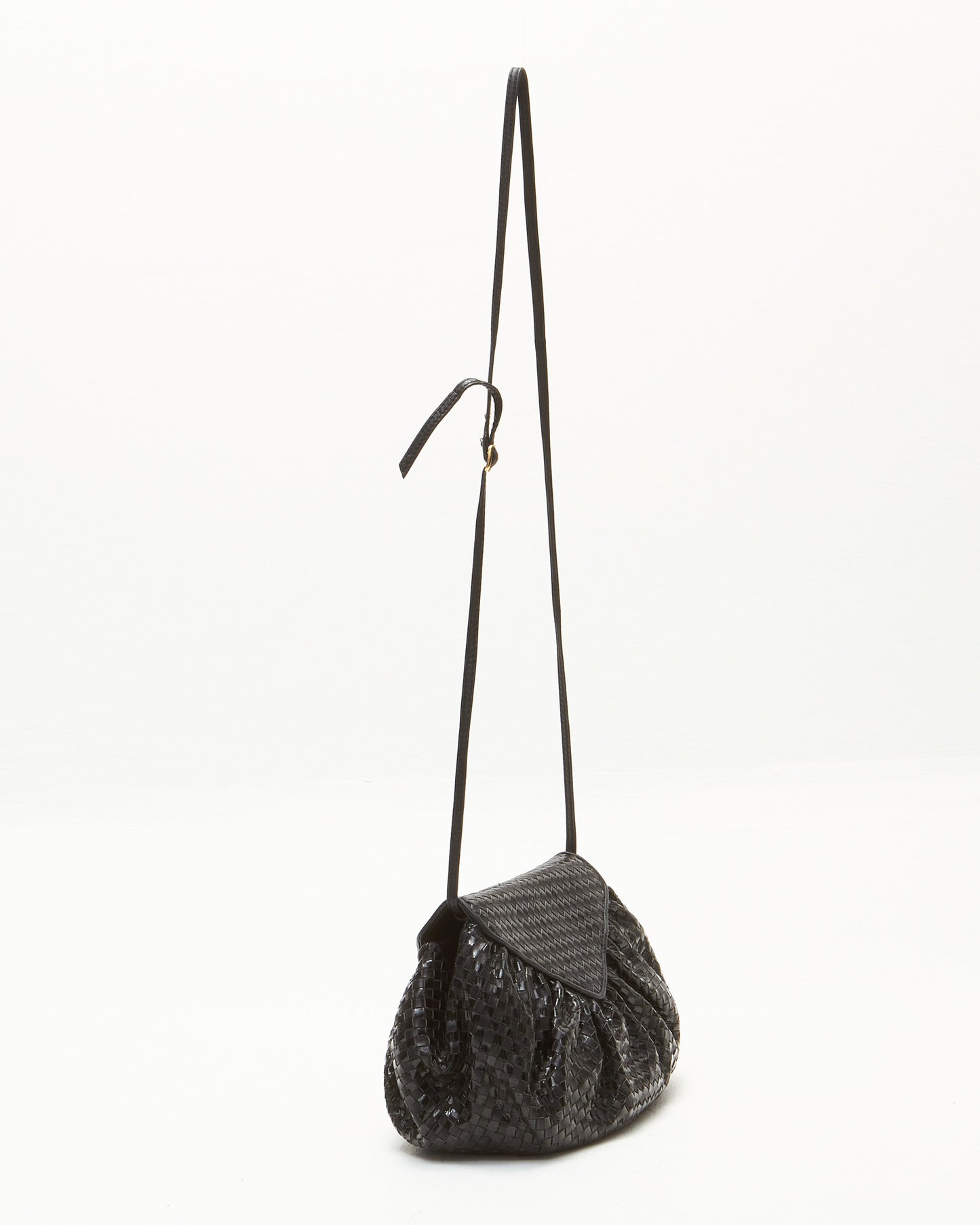 Fendi Black  Intrecciato Leather Moon Crossbody