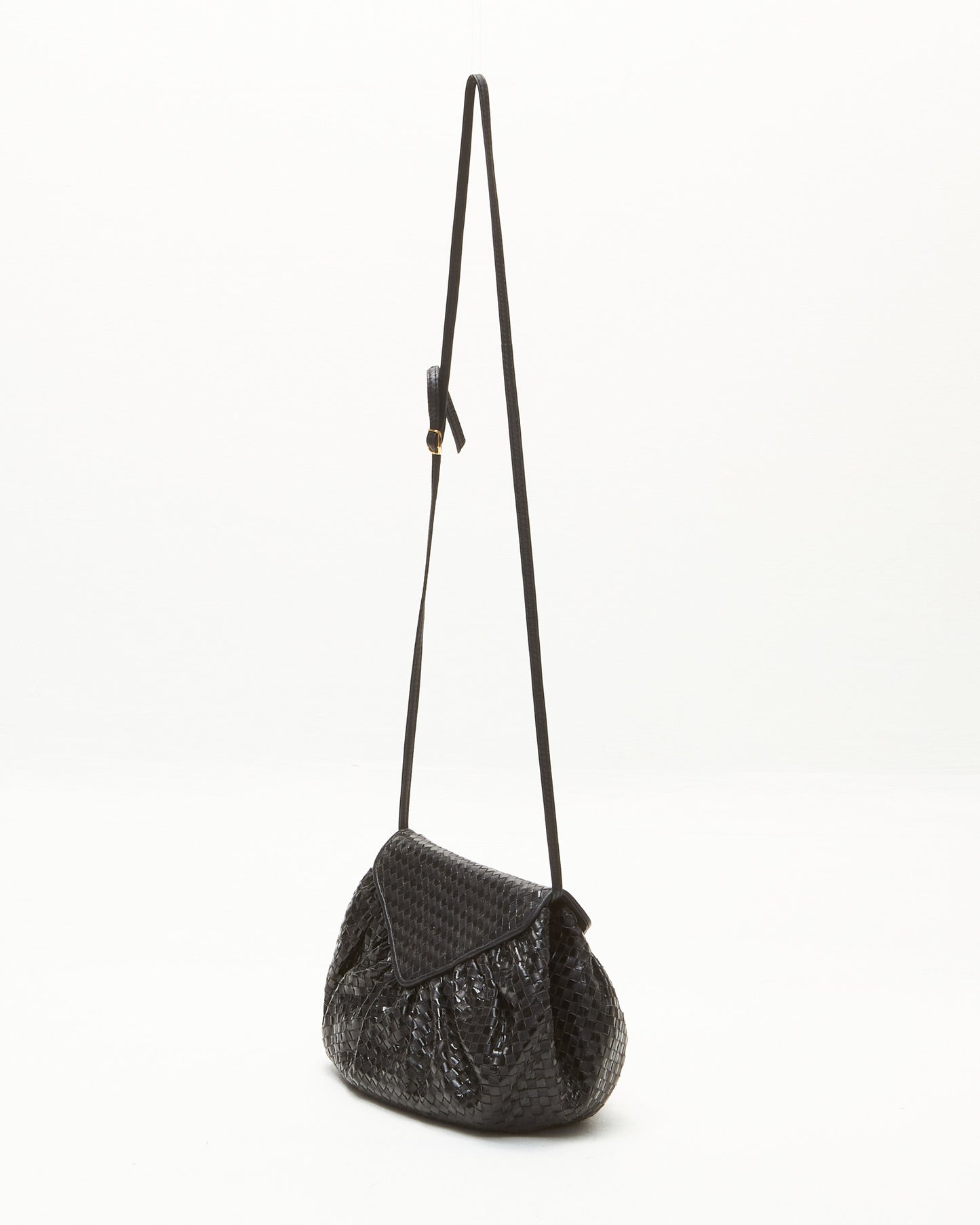 Fendi Black  Intrecciato Leather Moon Crossbody