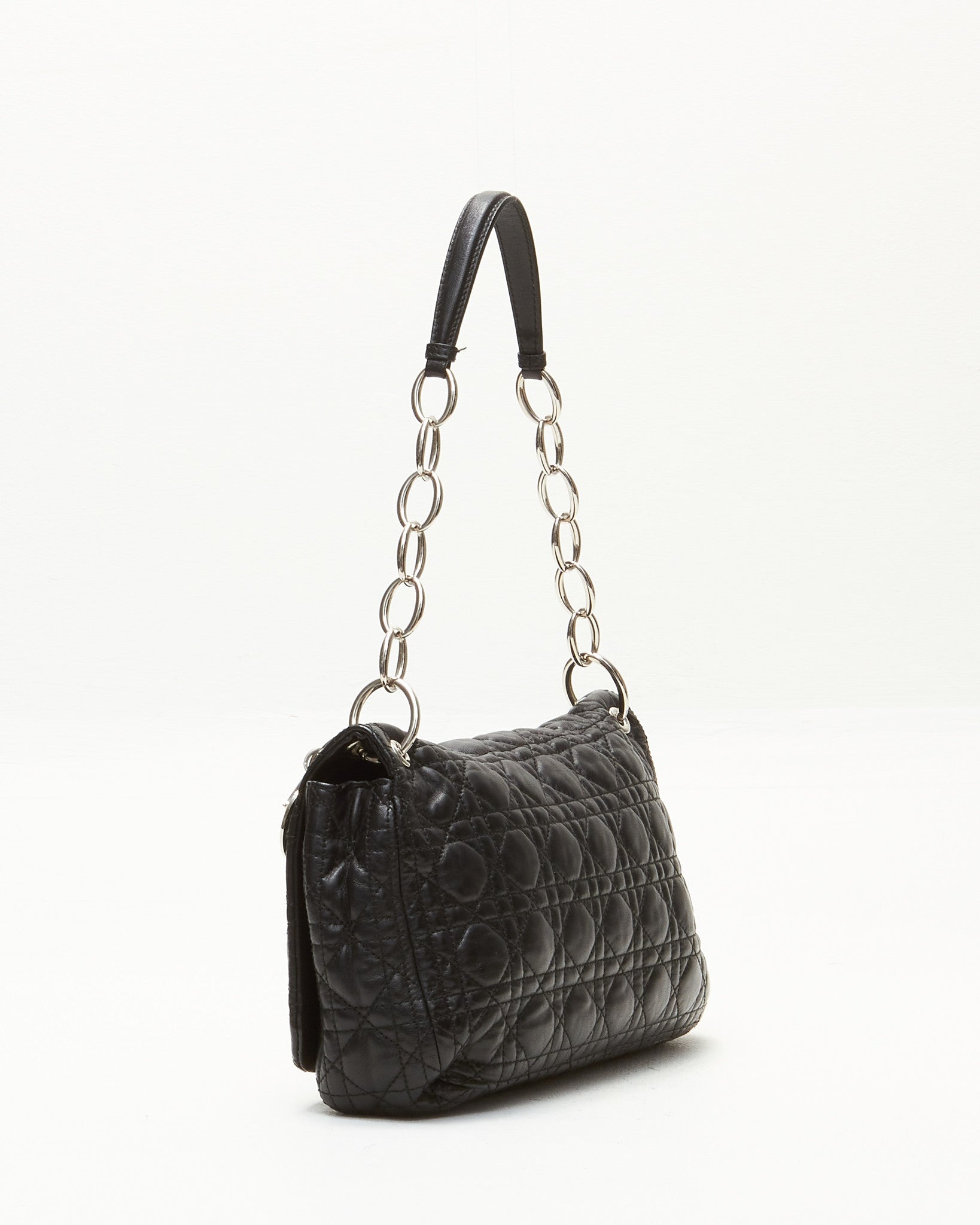 Dior Black Leather Cannage Chain Medium Shoulder Bag