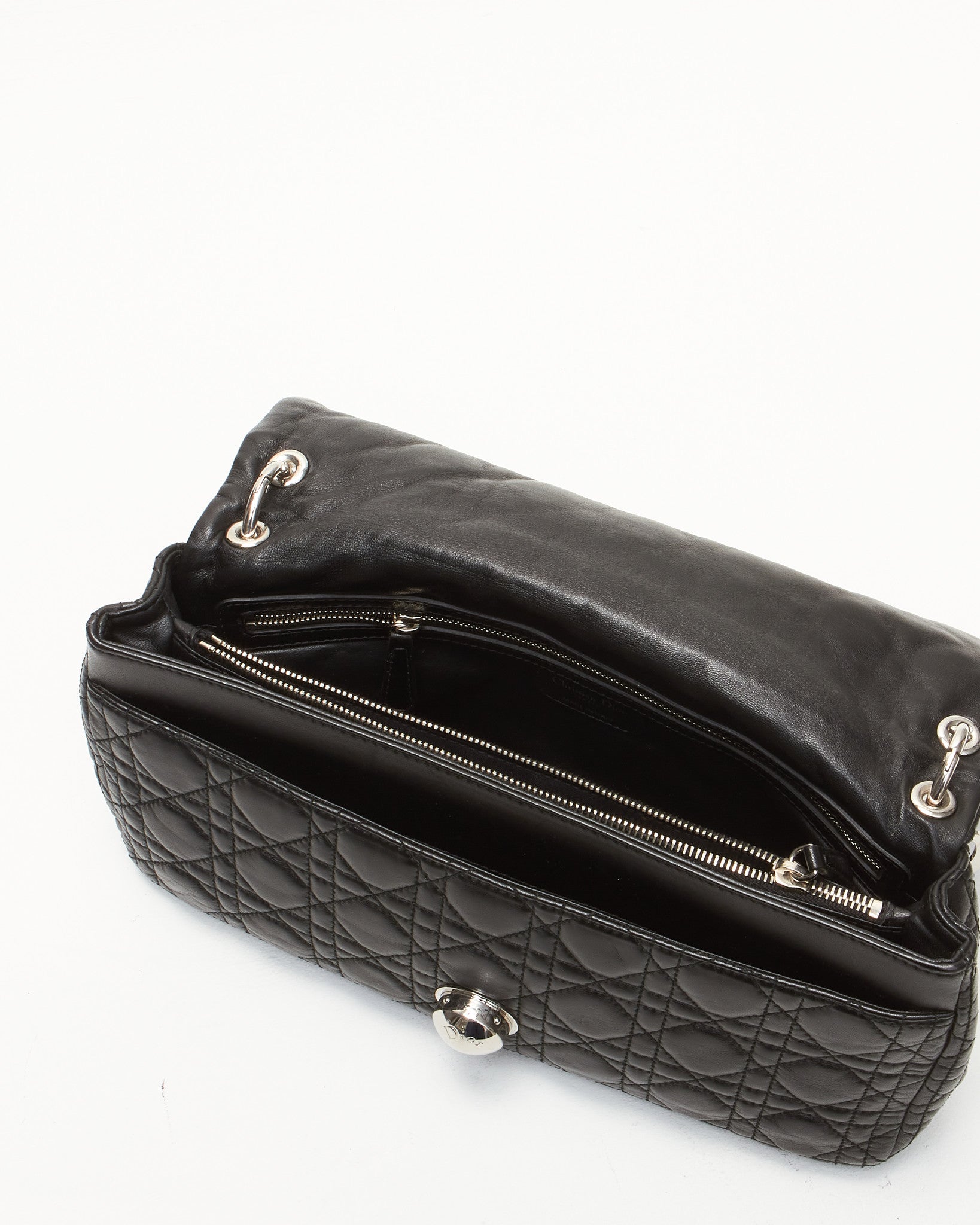 Dior Black Leather Cannage Chain Medium Shoulder Bag