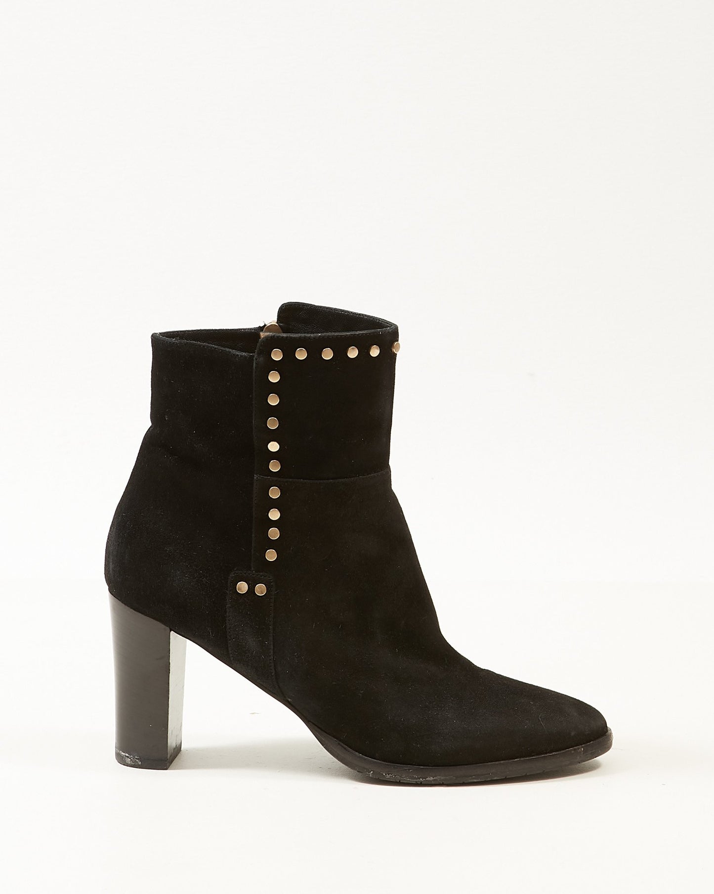 Jimmy Choo Black Suede Studded Heeled Booties- 39.5