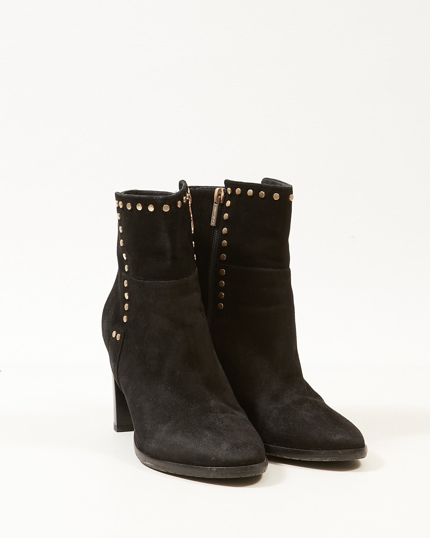 Jimmy Choo Black Suede Studded Heeled Booties- 39.5