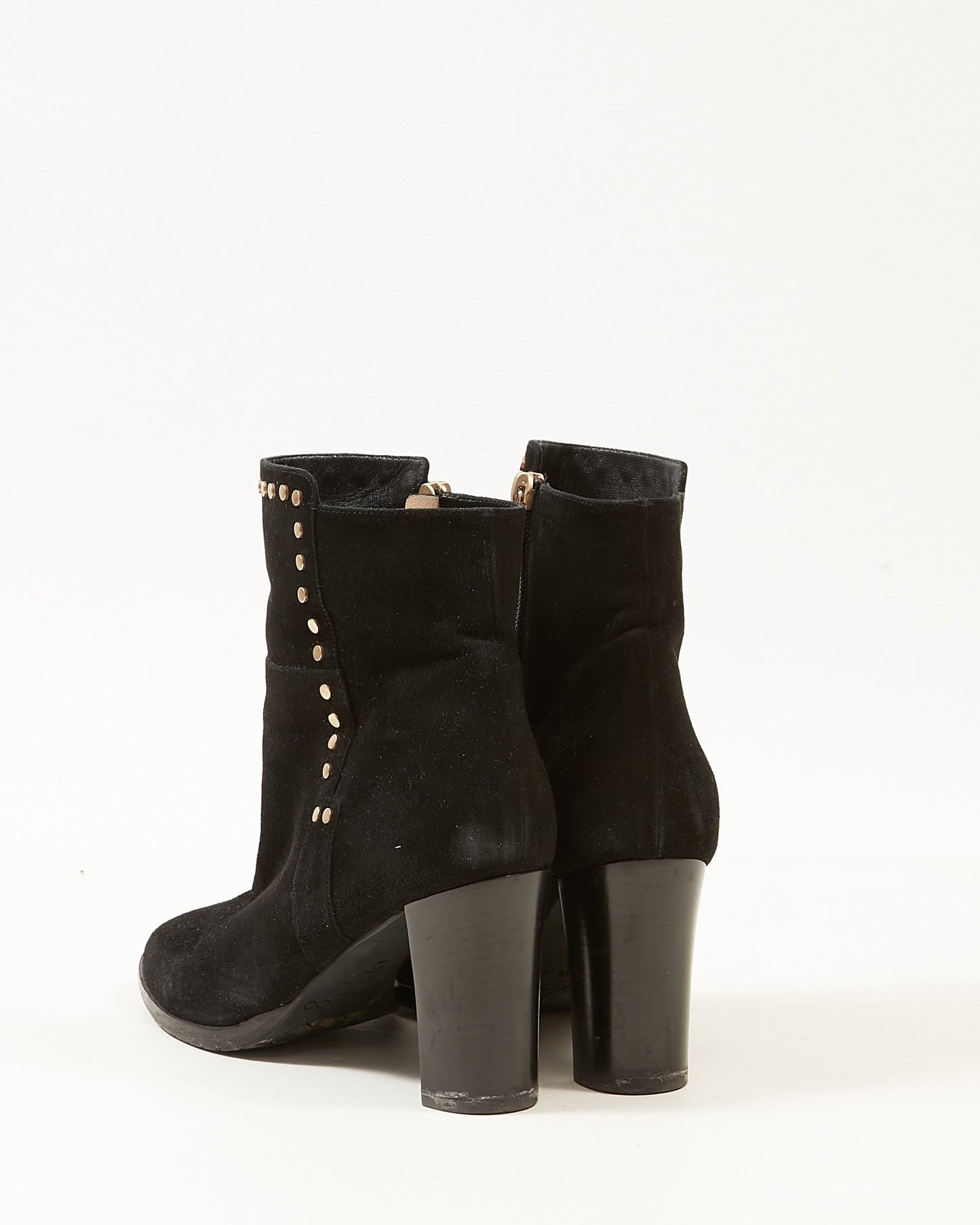 Jimmy Choo Black Suede Studded Heeled Booties- 39.5