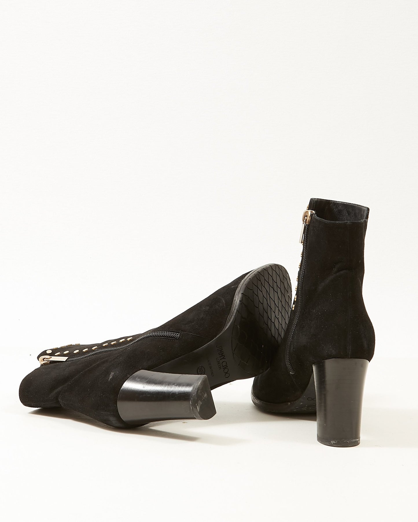 Jimmy Choo Black Suede Studded Heeled Booties- 39.5