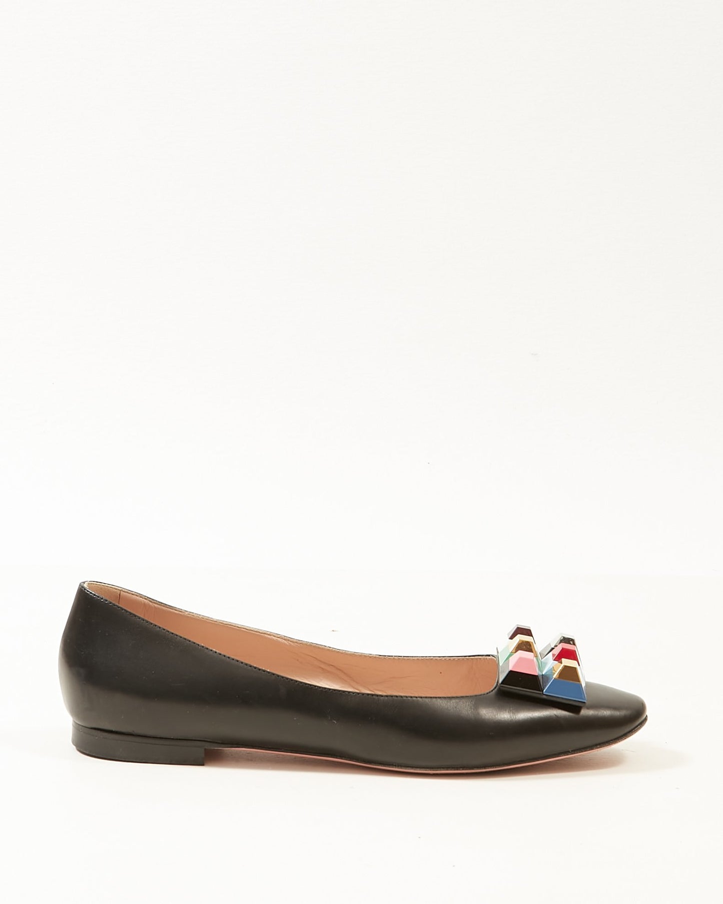 Fendi Black Leather Rainbow Stud Flats - 39