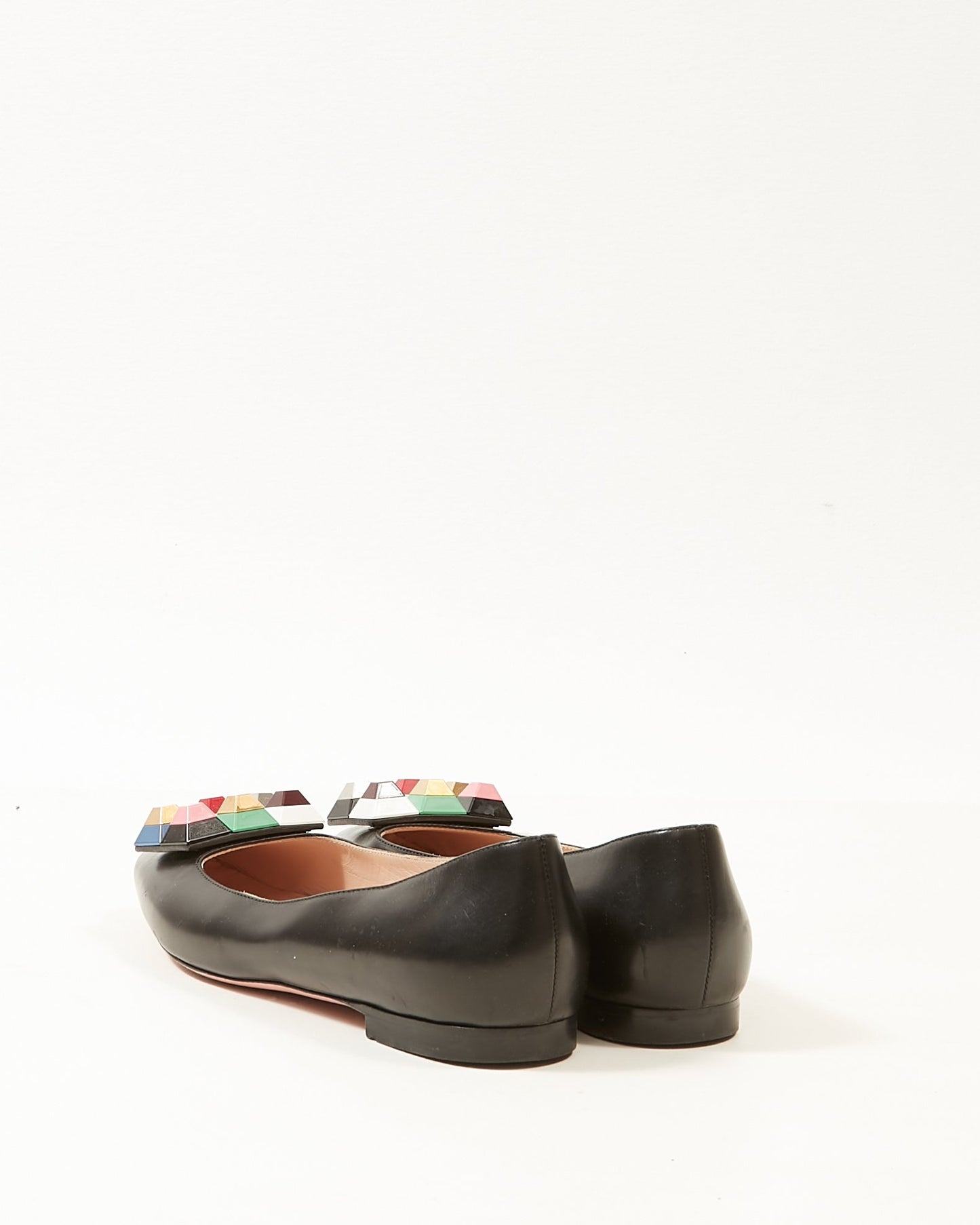 Fendi Black Leather Rainbow Stud Flats - 39