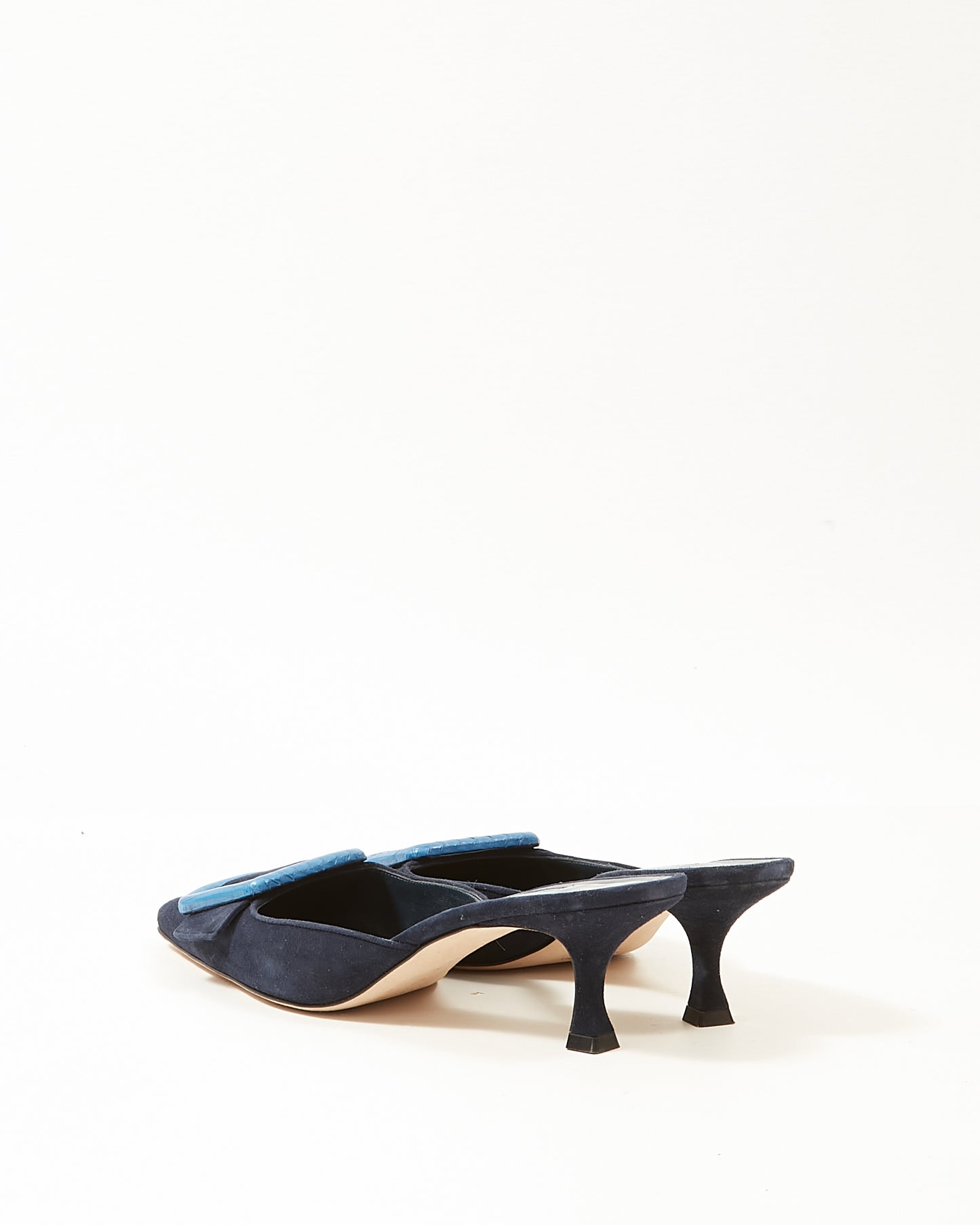 Manolo Blahnik Navy Suede Maysale Buckle Heeled Mules - 40