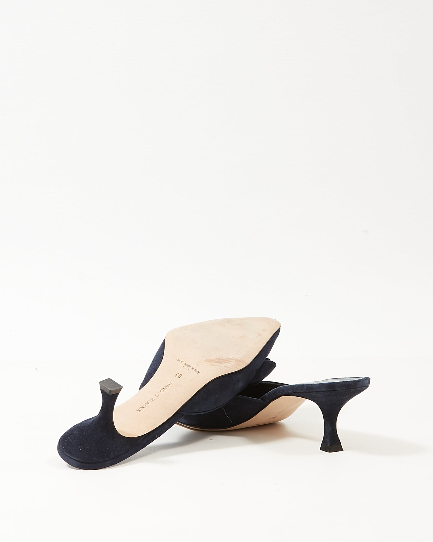 Manolo Blahnik Navy Suede Maysale Buckle Heeled Mules - 40