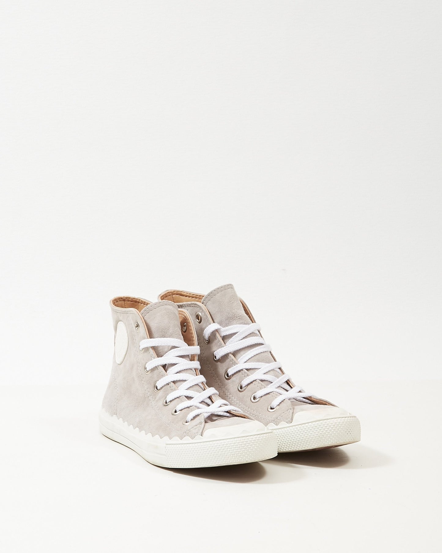 Chloé Grey Suede Scallop Lauren High-Top Sneakers - 40