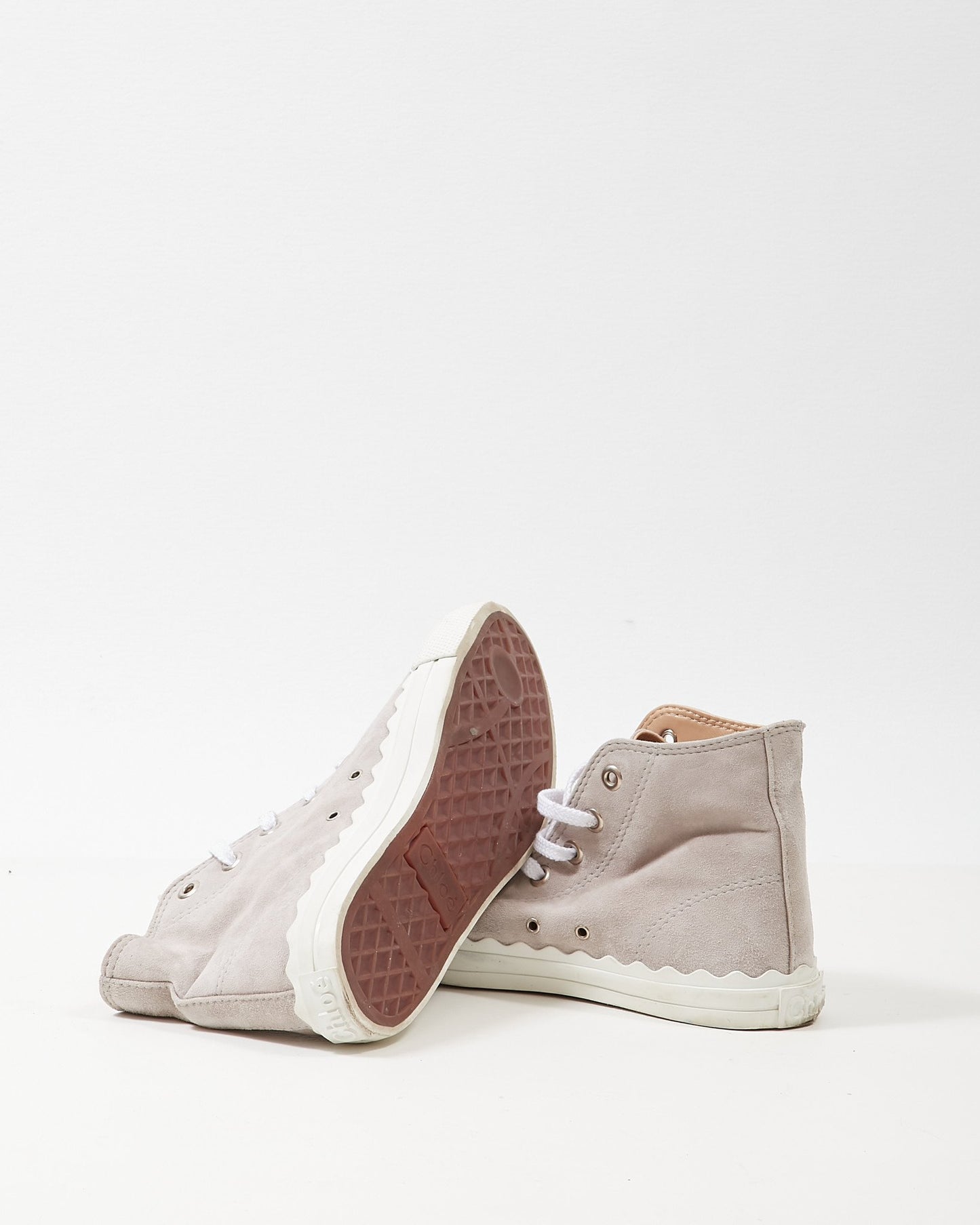 Chloé Grey Suede Scallop Lauren High-Top Sneakers - 40