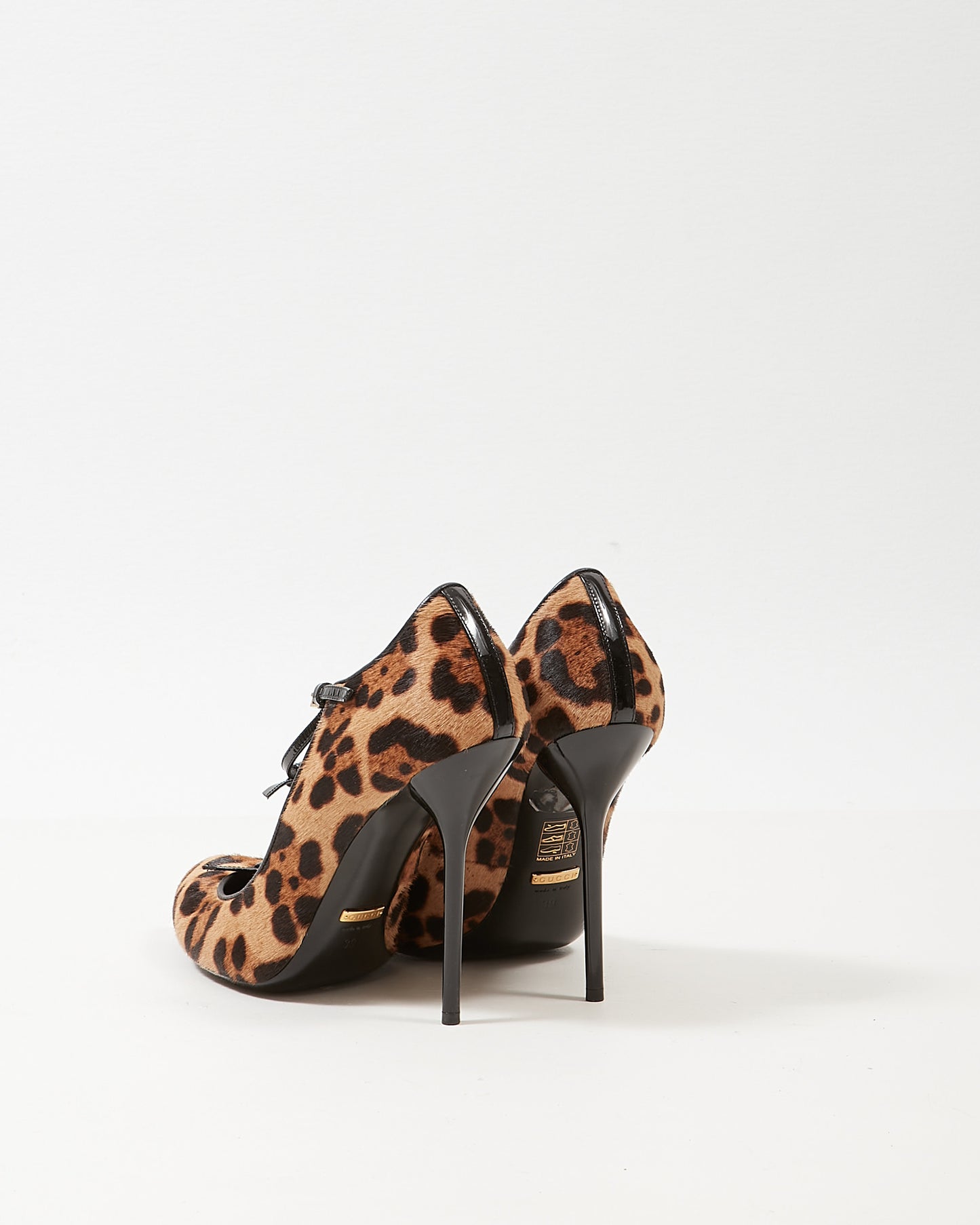 Gucci Leopard Calf Fur Beverly T-Strap Pumps - 39