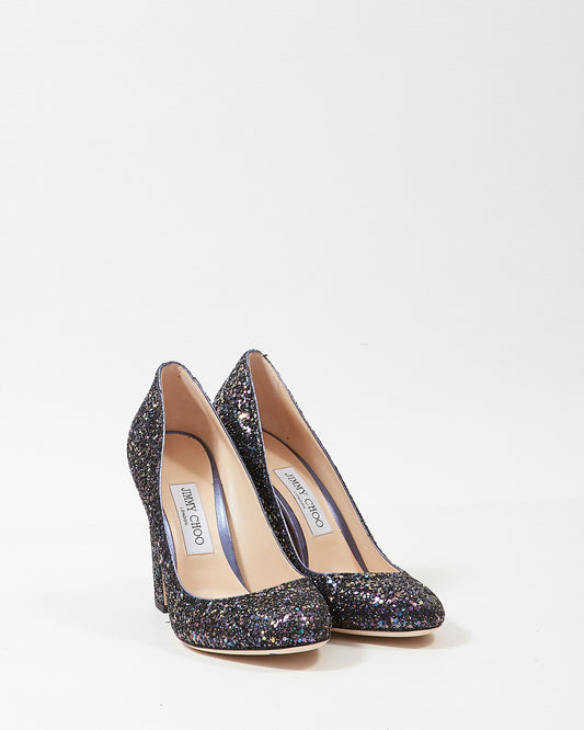 Jimmy Choo Purple Glitter Block Heel Pumps - 40