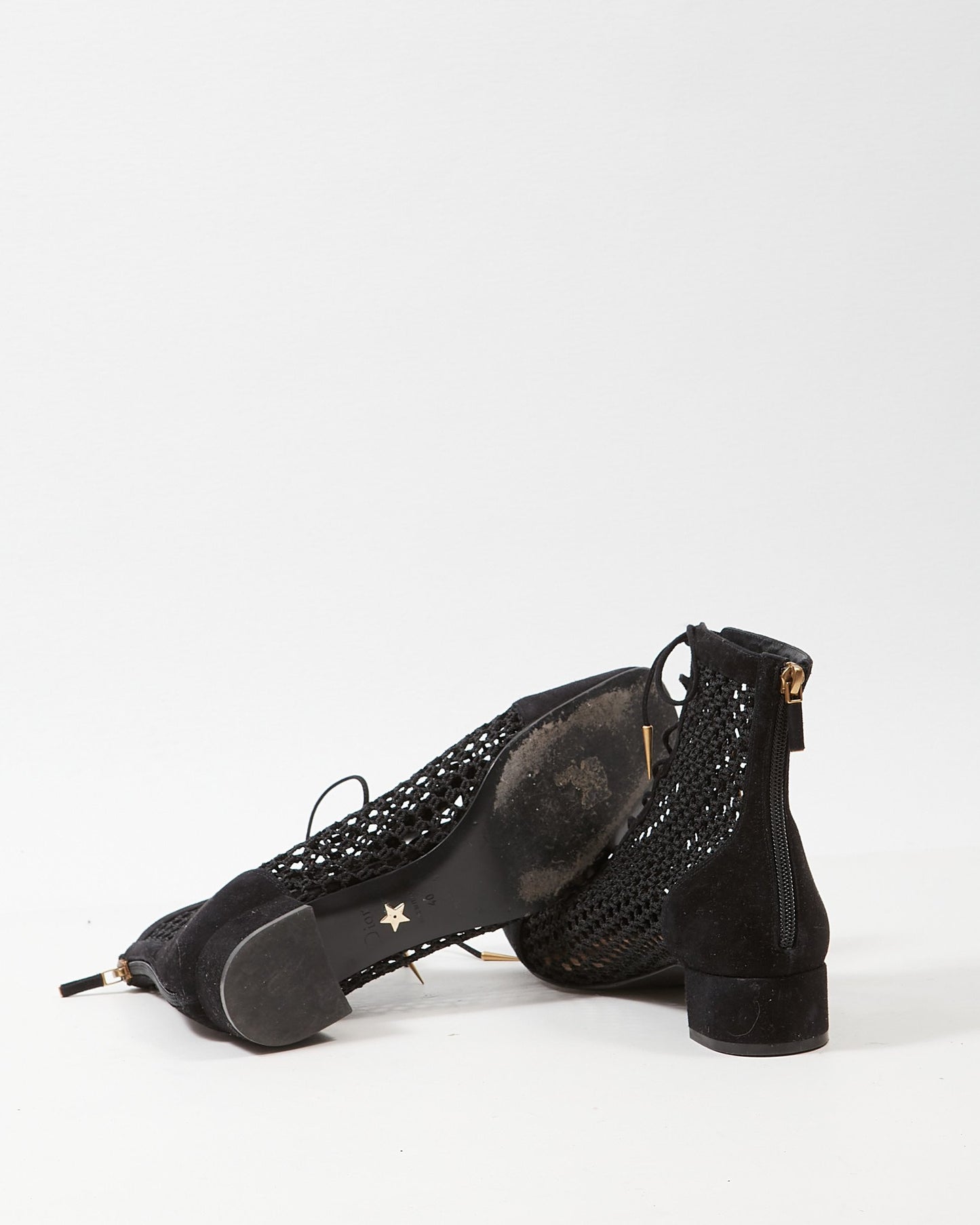 Dior Black Suede Naughtily-D Lace-Up Ankle Boots - 40