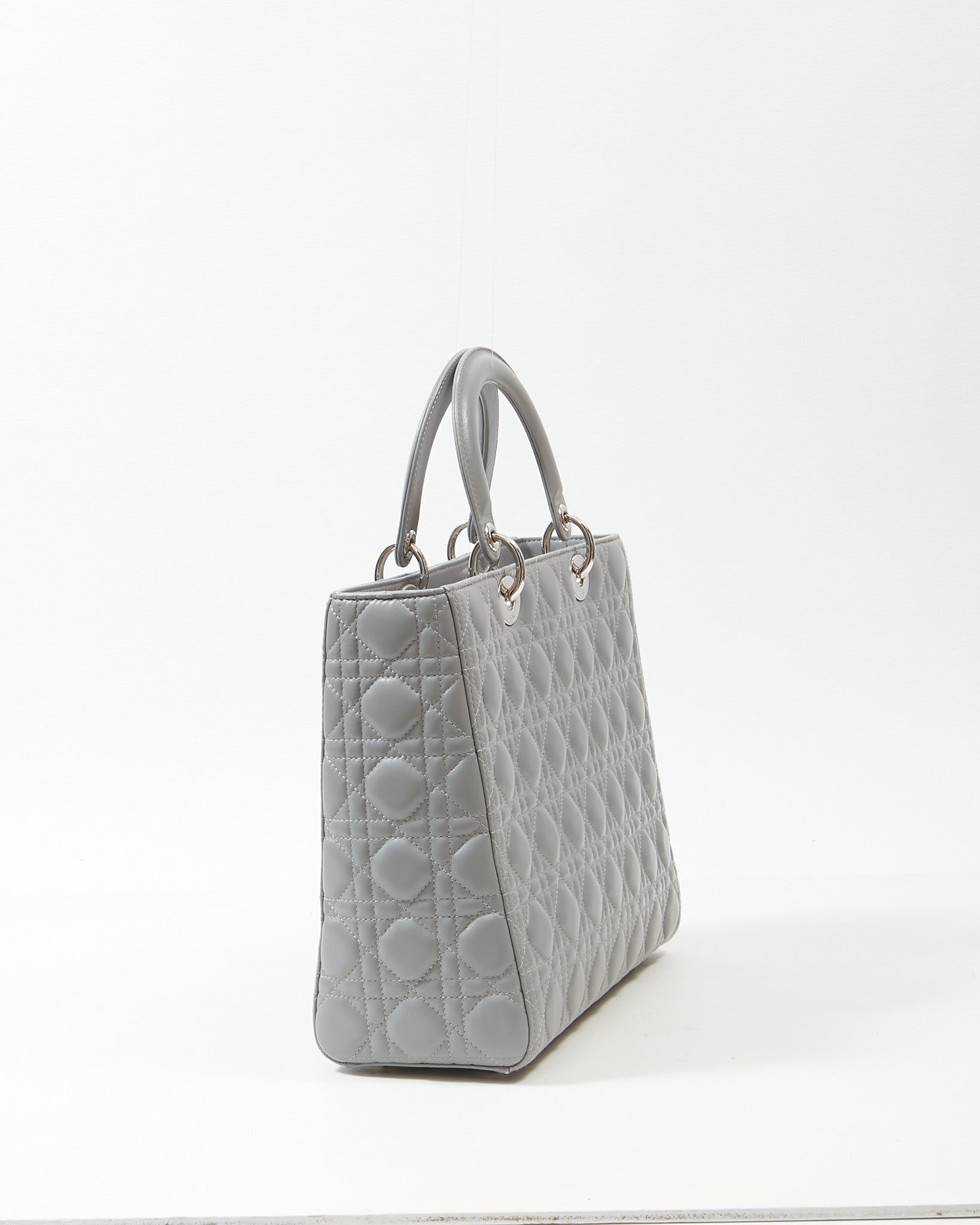 Dior Grey Lambskin Cannage Large Lady Dior Tote