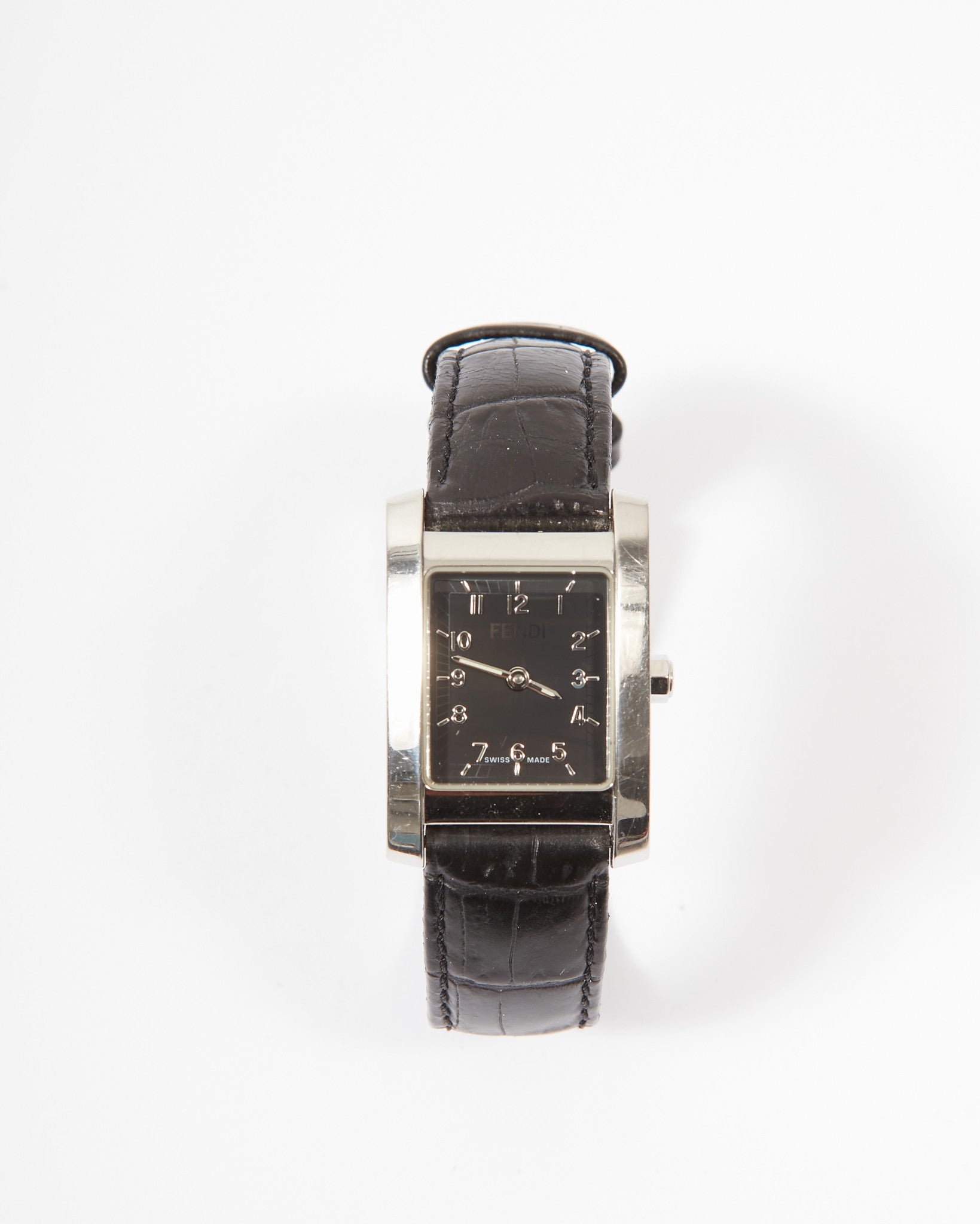 Fendi Black 
Silver Orologi Leather Band Watch