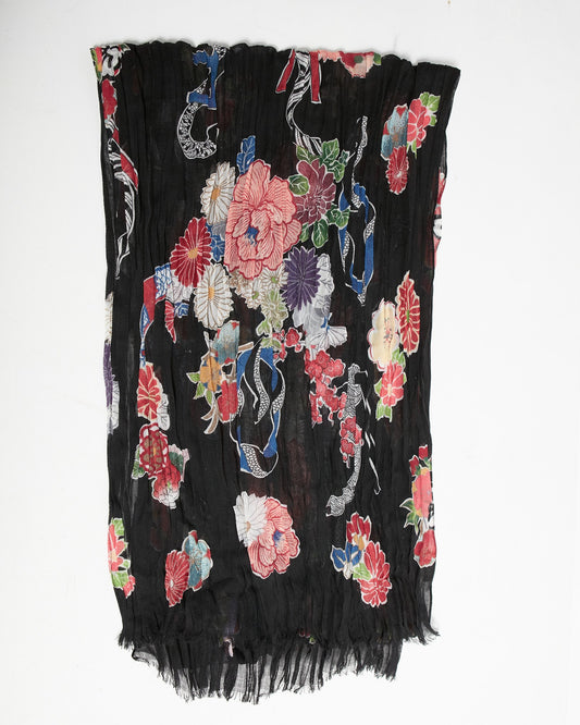 Saint Laurent Black Floral Crinkled Scarf