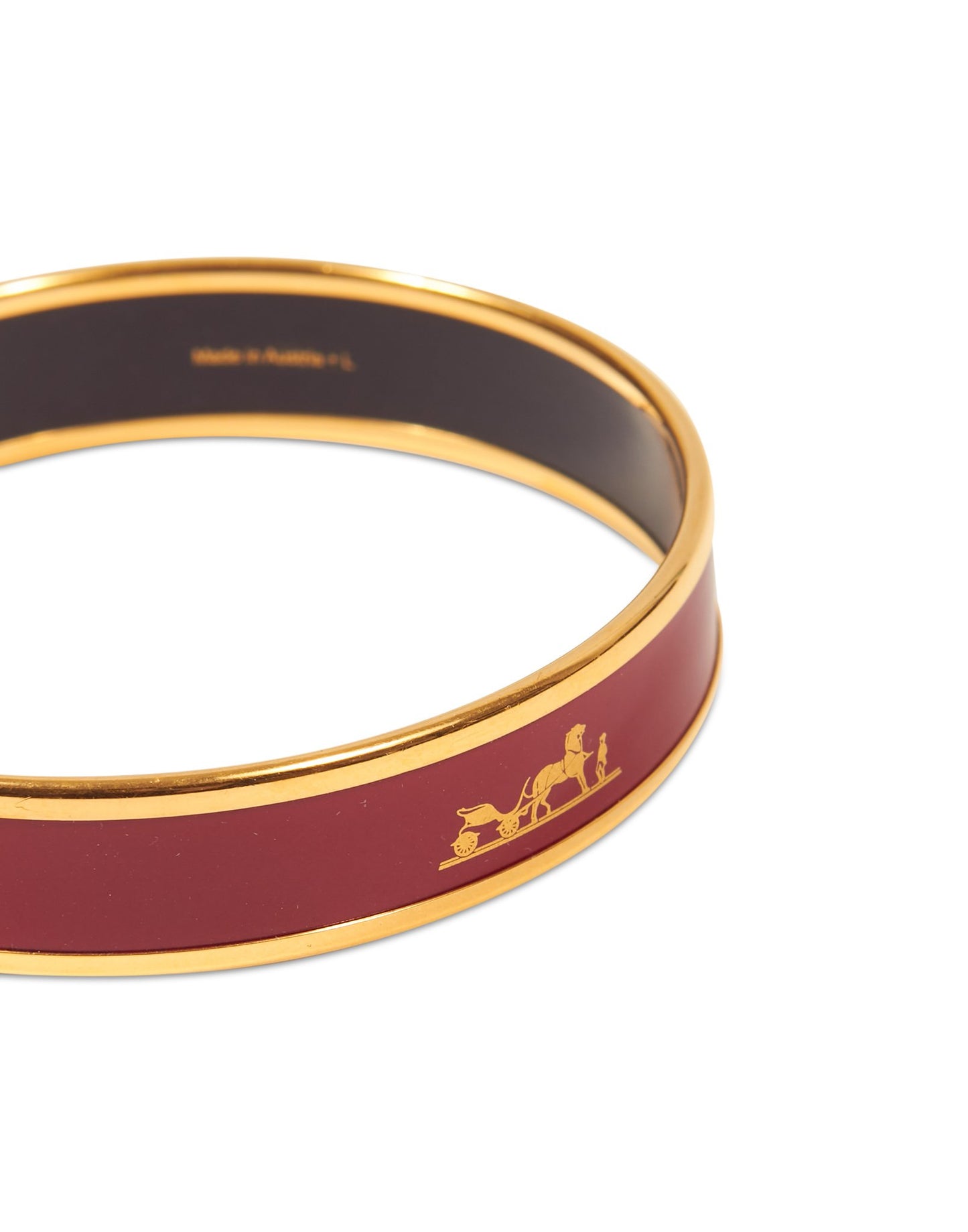 Hermès Red Logo Enamel Gold Plated Bangle Bracelet