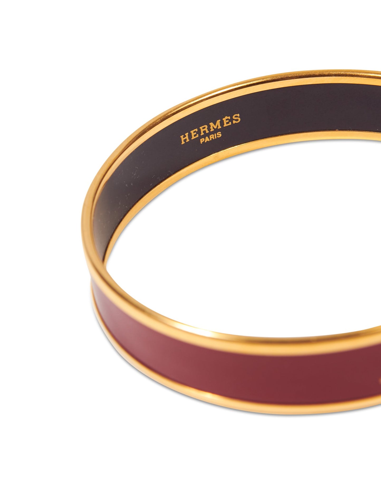 Hermès Red Logo Enamel Gold Plated Bangle Bracelet