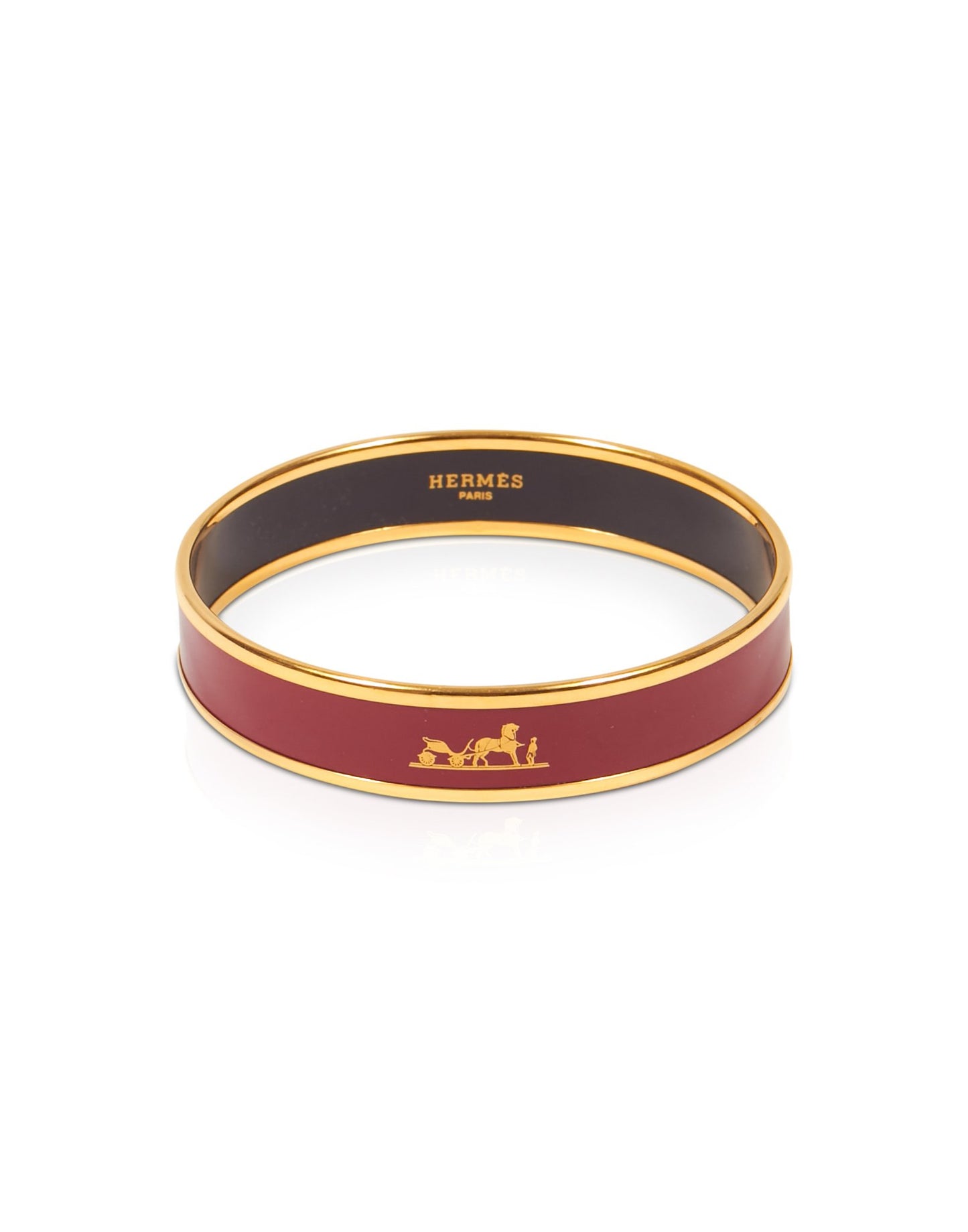 Hermès Red Logo Enamel Gold Plated Bangle Bracelet