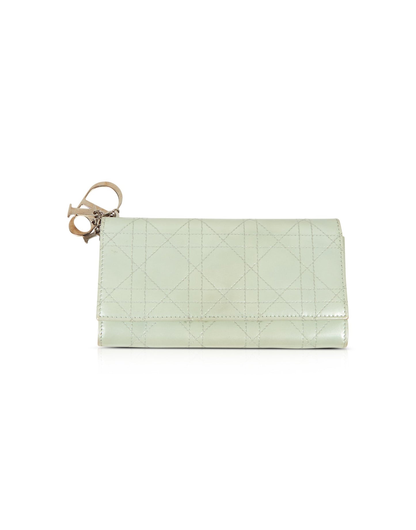 Dior Green Iridescent Patent Cannage Long Wallet