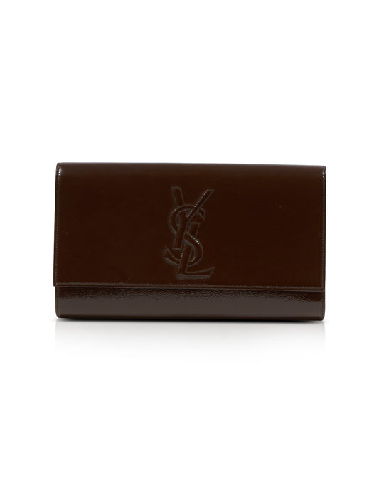 Saint Laurent Brown Patent Belle De Jour Clutch