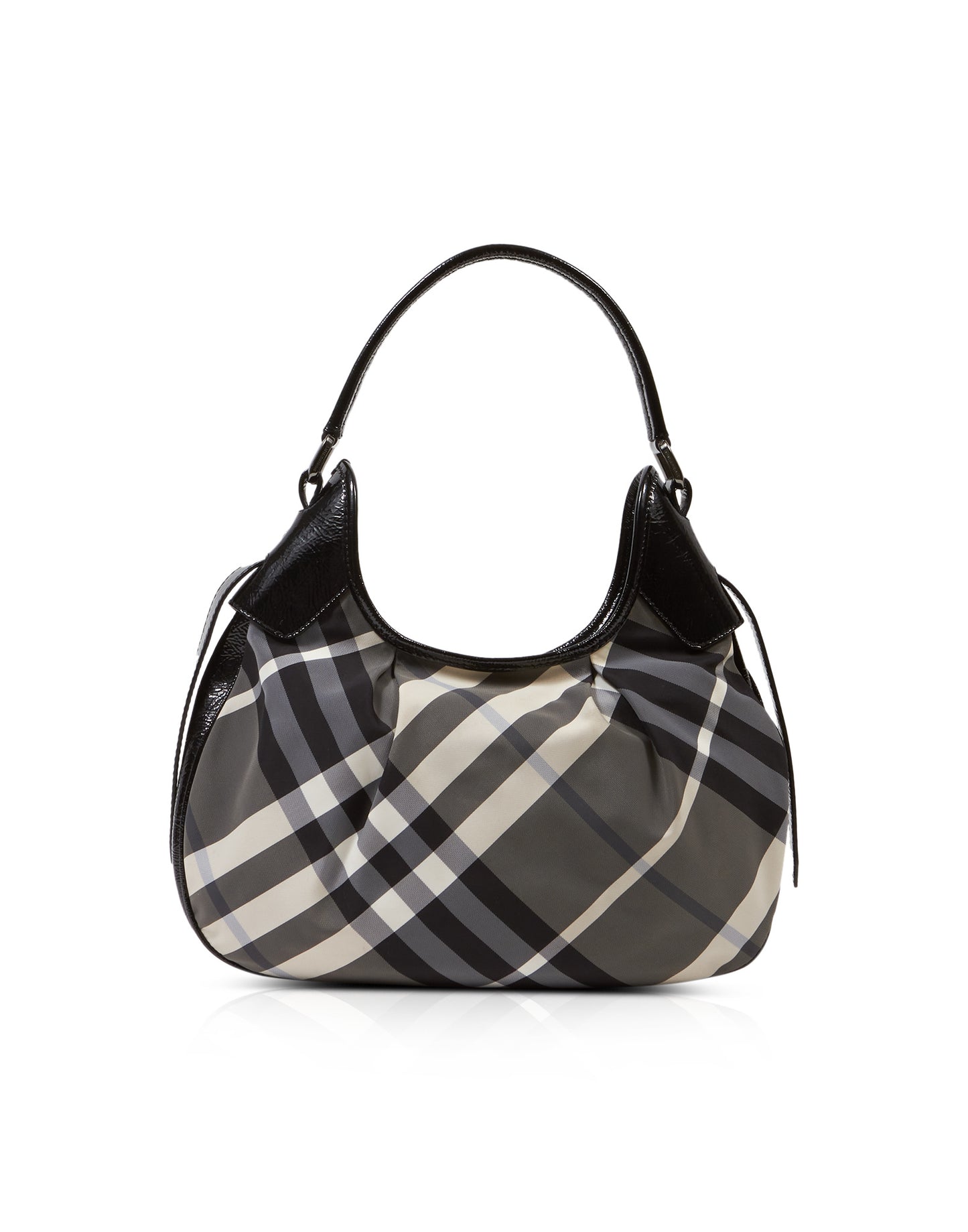 Burberry Black Patent Trim B/W Nova Check Hobo Shoulder Bag