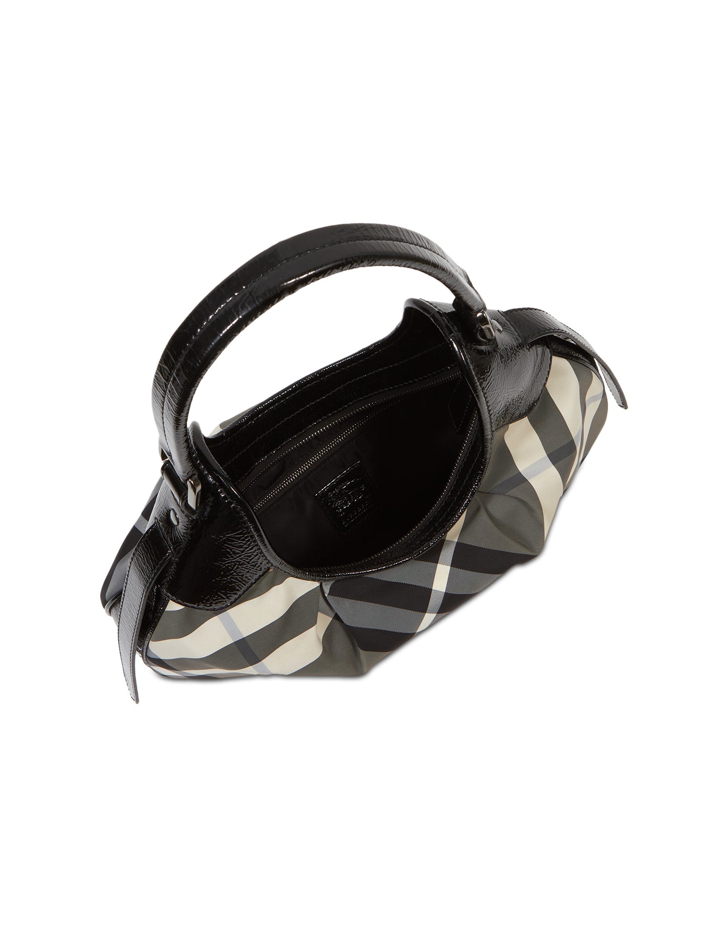 Burberry Black Patent Trim B/W Nova Check Hobo Shoulder Bag