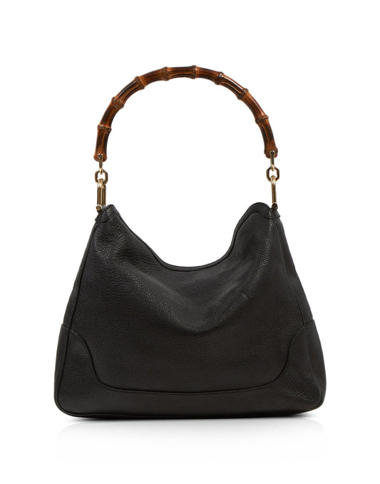 Gucci Black Pebbled Leather Diana Bamboo Shoulder Bag