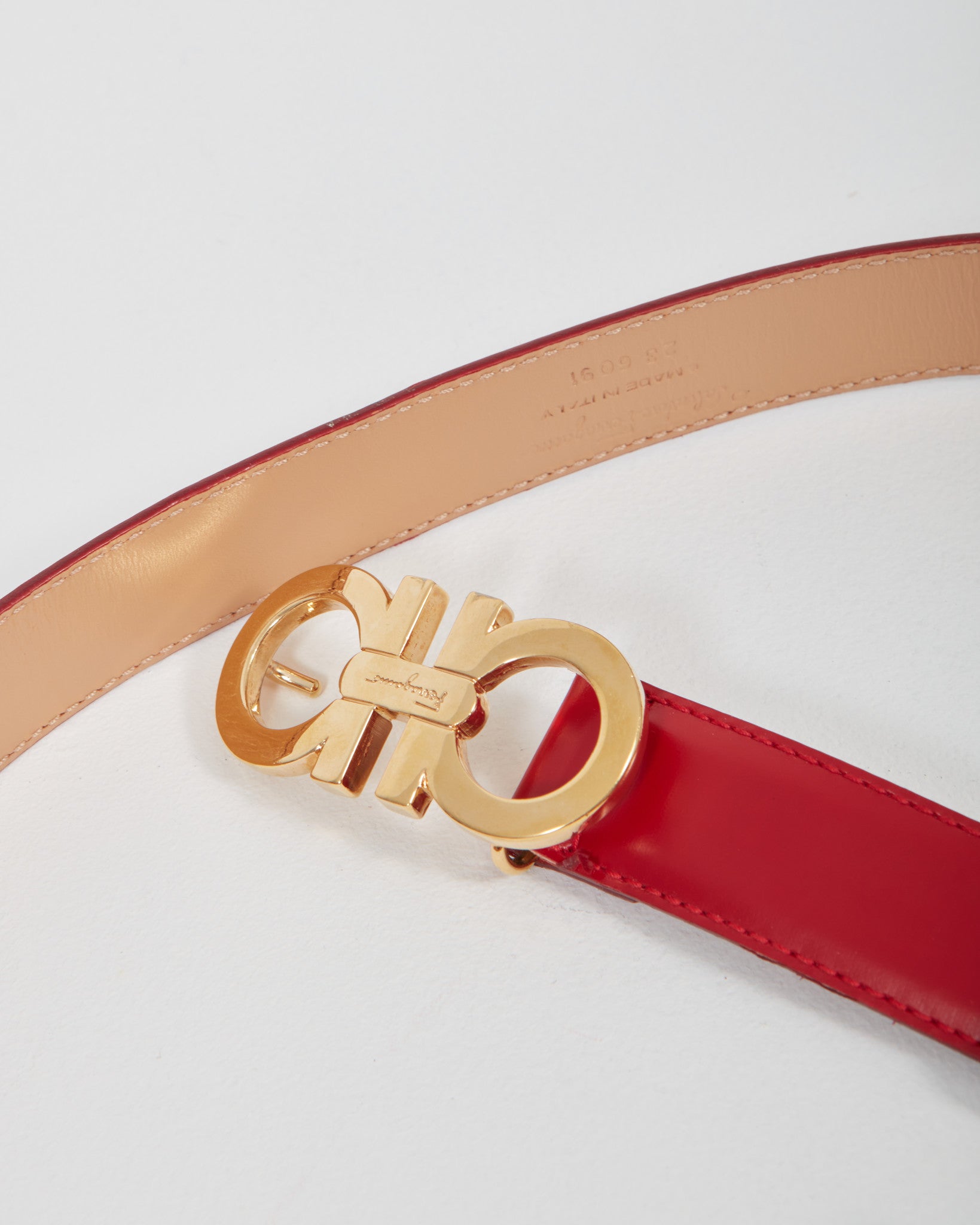 Ferragamo Red Leather Gancini Belt - 75