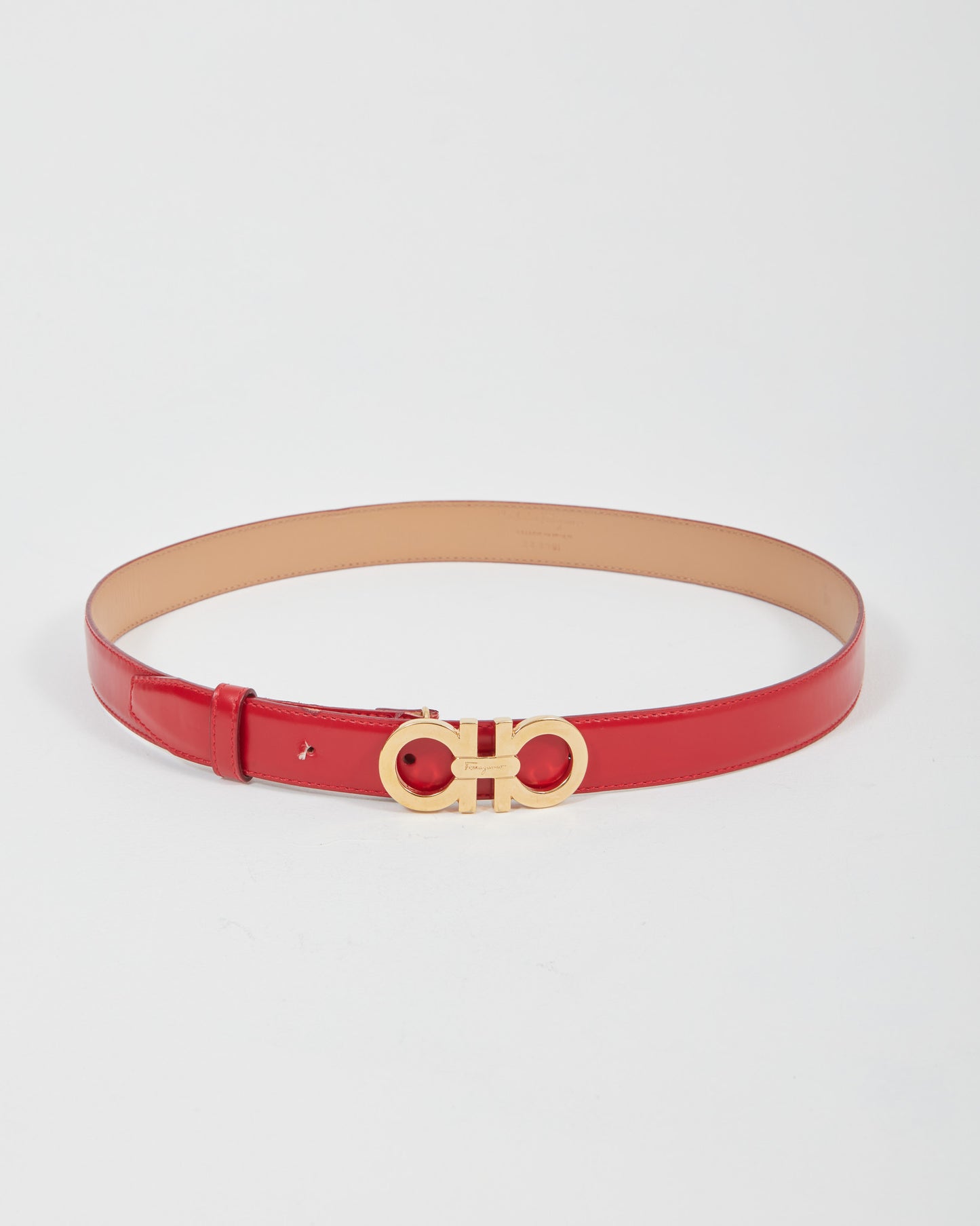 Ferragamo Red Leather Gancini Belt - 75