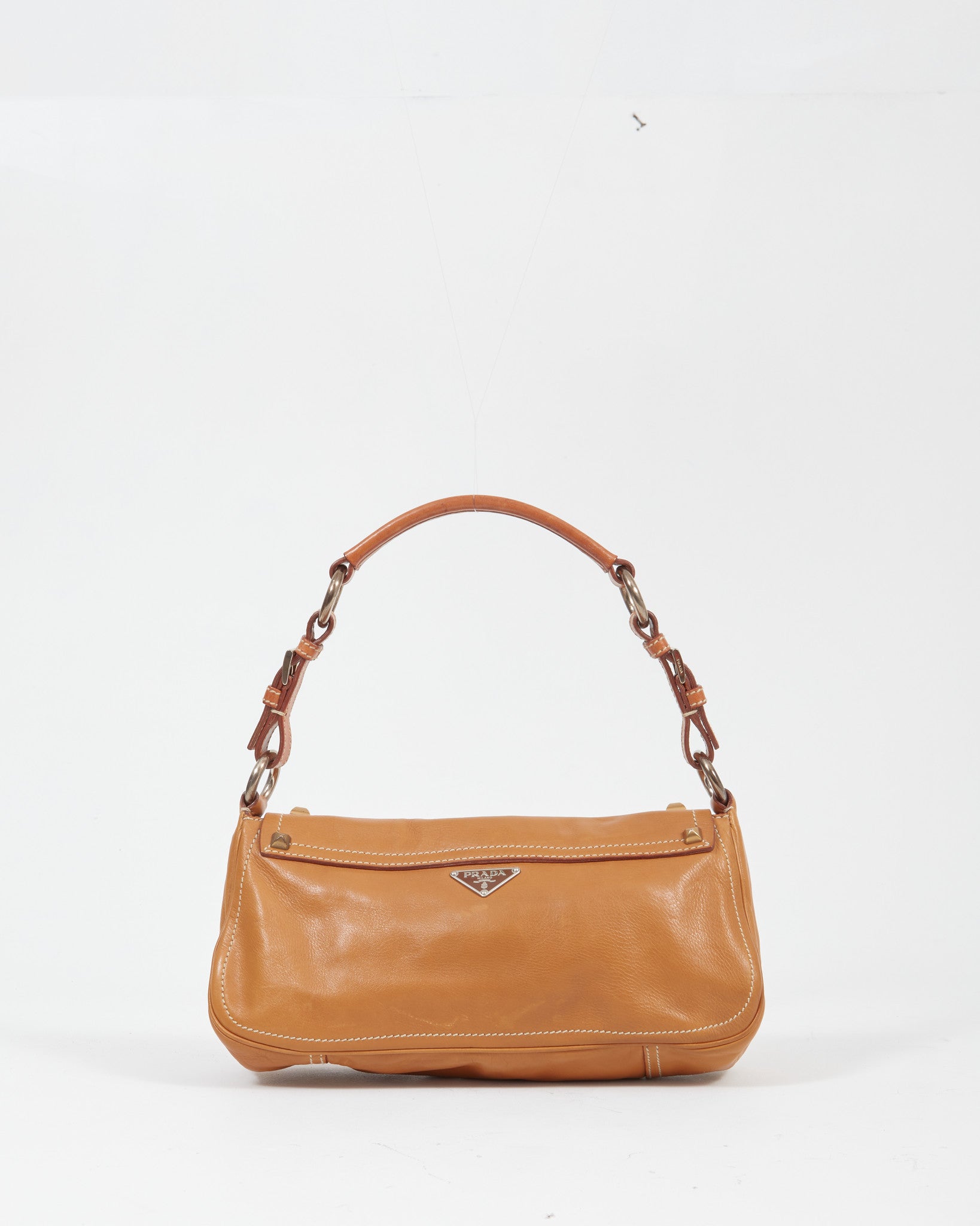 Prada Tan Leather Studded Shoulder Bag