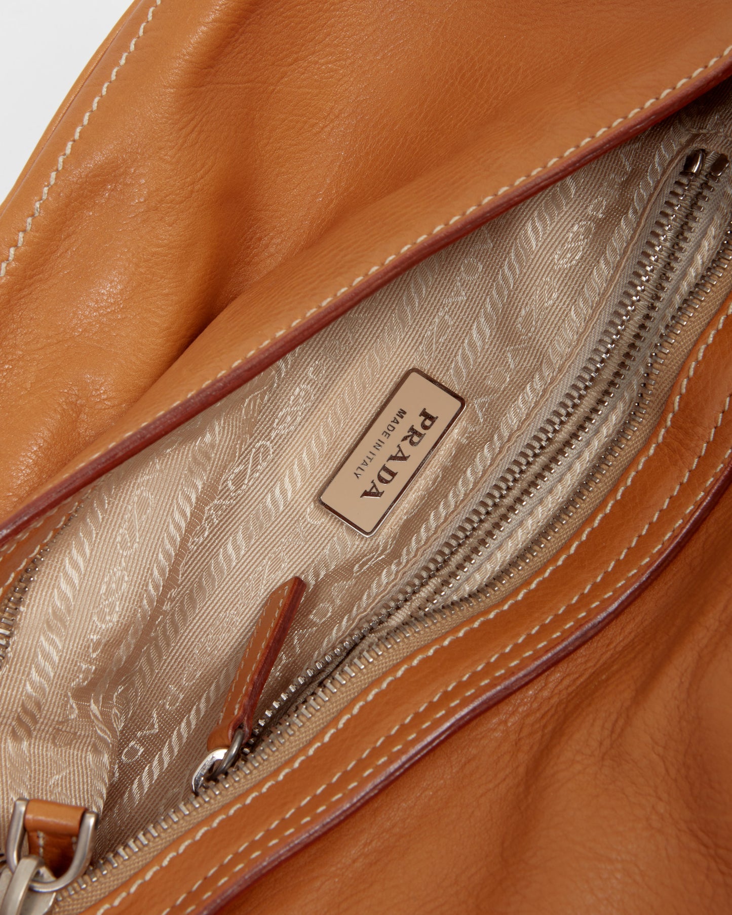 Prada Tan Leather Studded Shoulder Bag