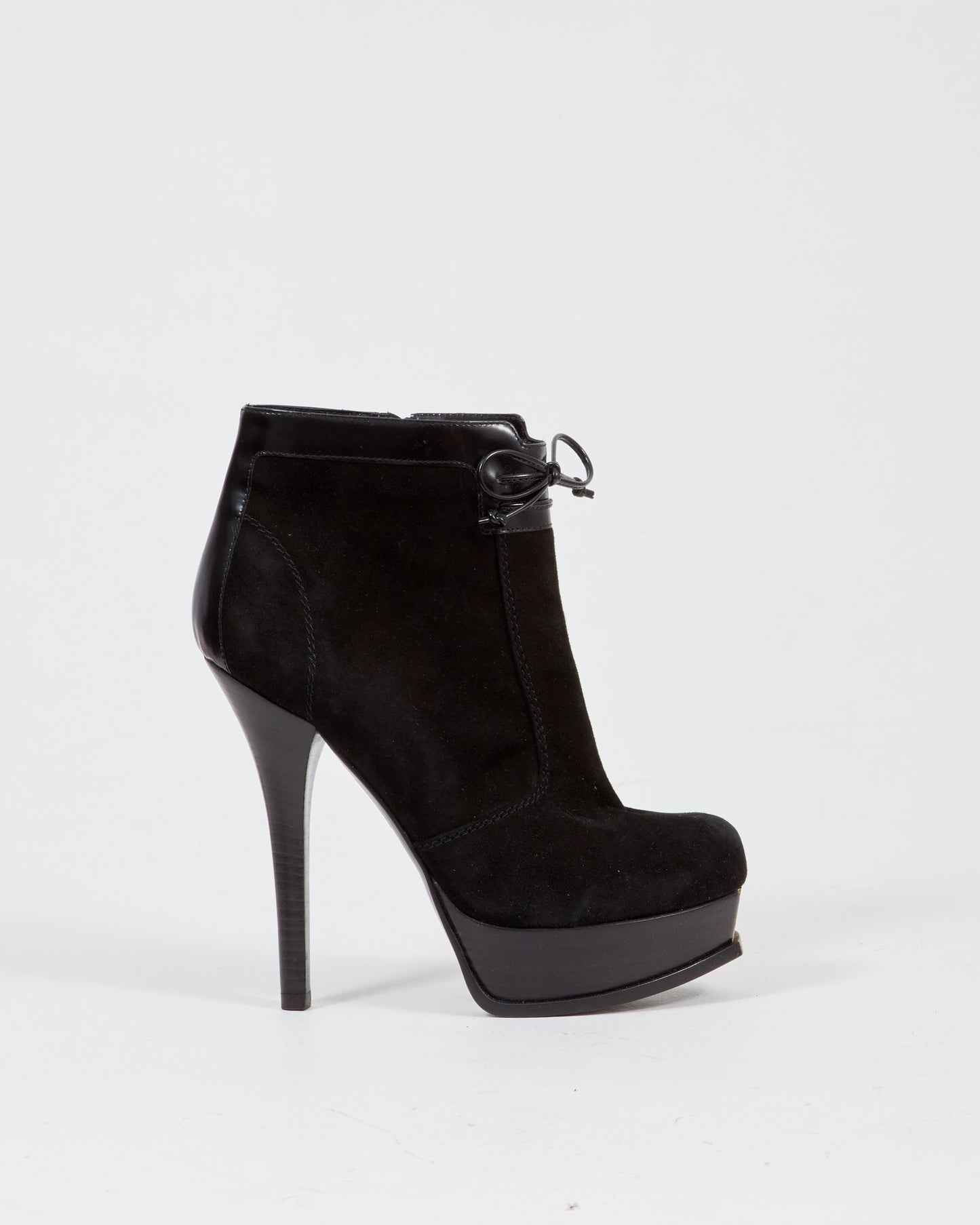 Fendi Black Suede Logo Bow Platform Booties - 40