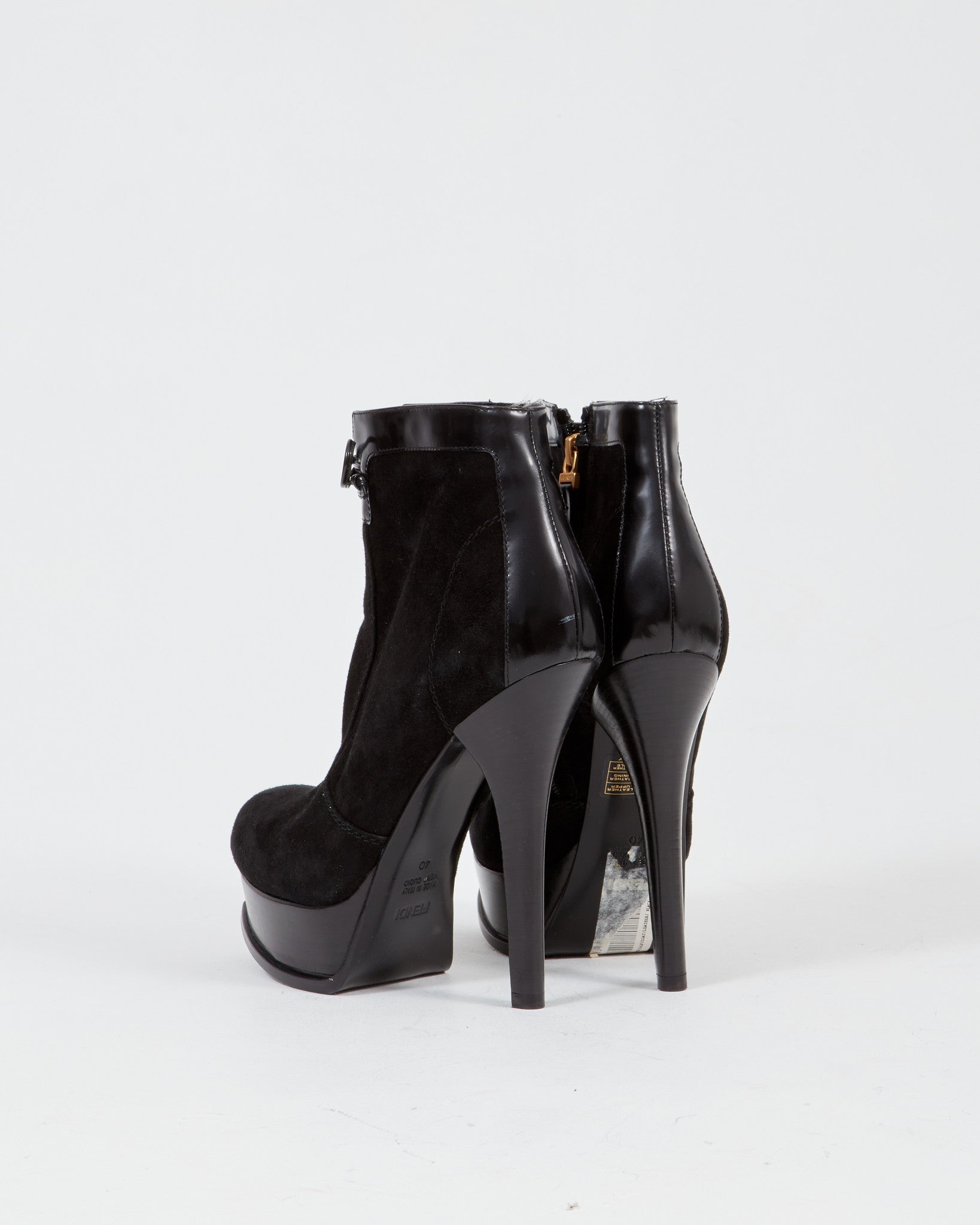 Fendi Black Suede Logo Bow Platform Booties - 40