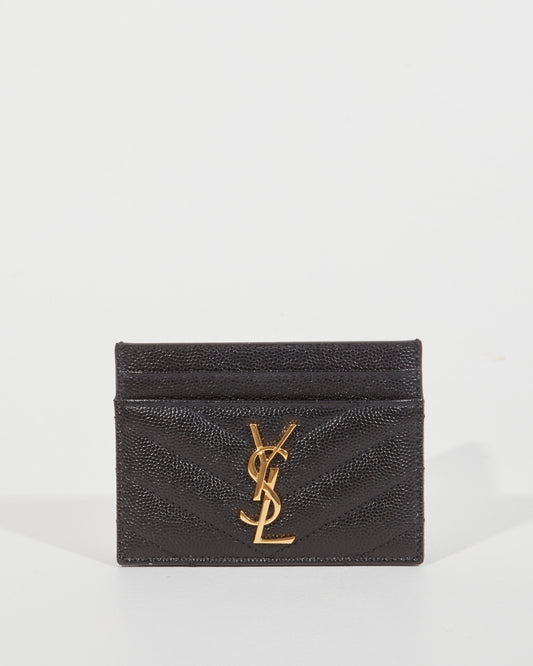 Saint Laurent Black Grained Leather YSL Logo Cardholder