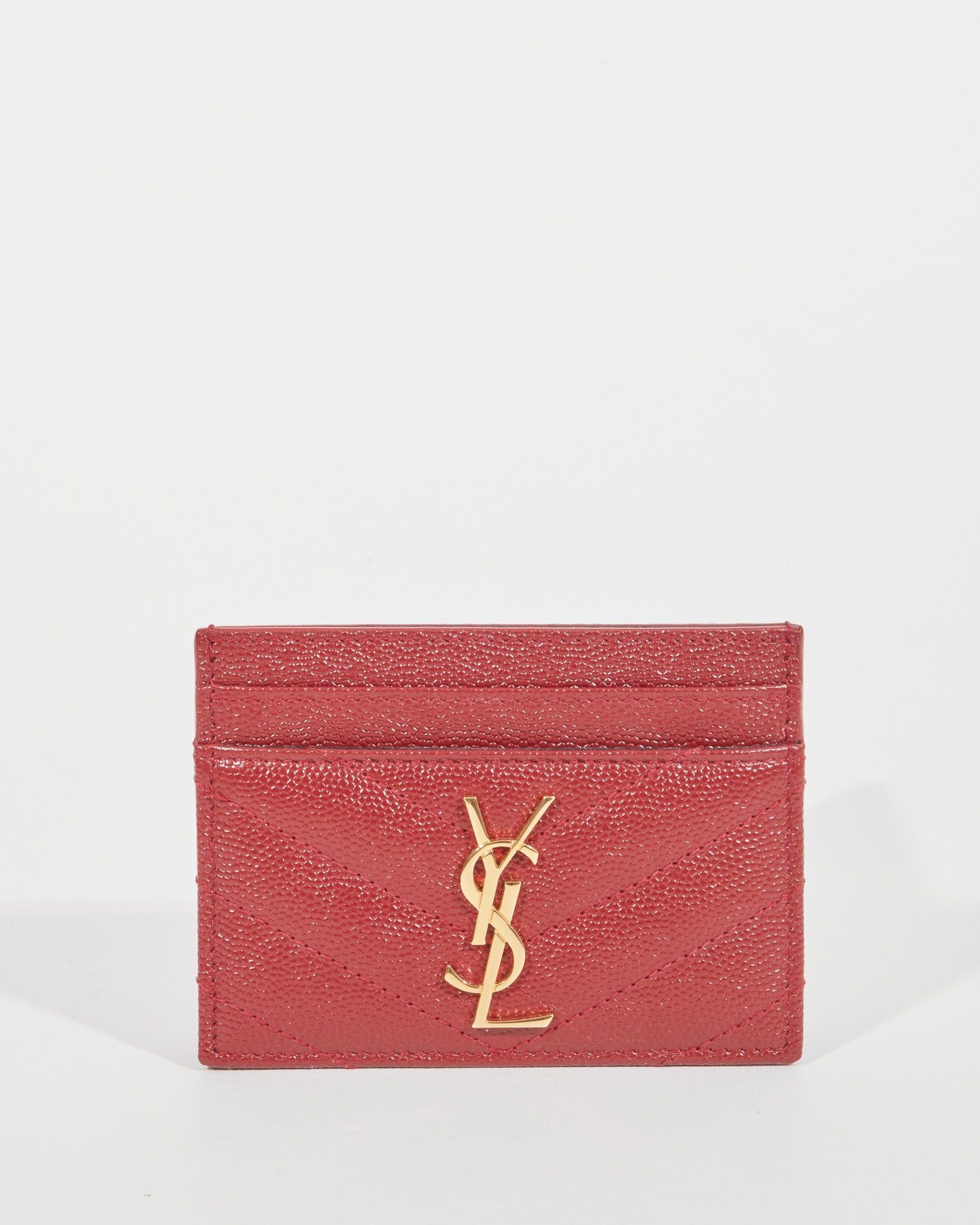 Saint Laurent Bordeaux Grained Leather YSL Logo Cardholder