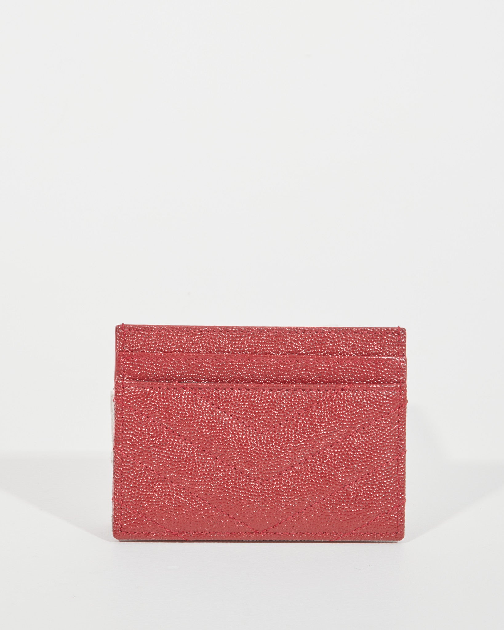 Saint Laurent Bordeaux Grained Leather YSL Logo Cardholder