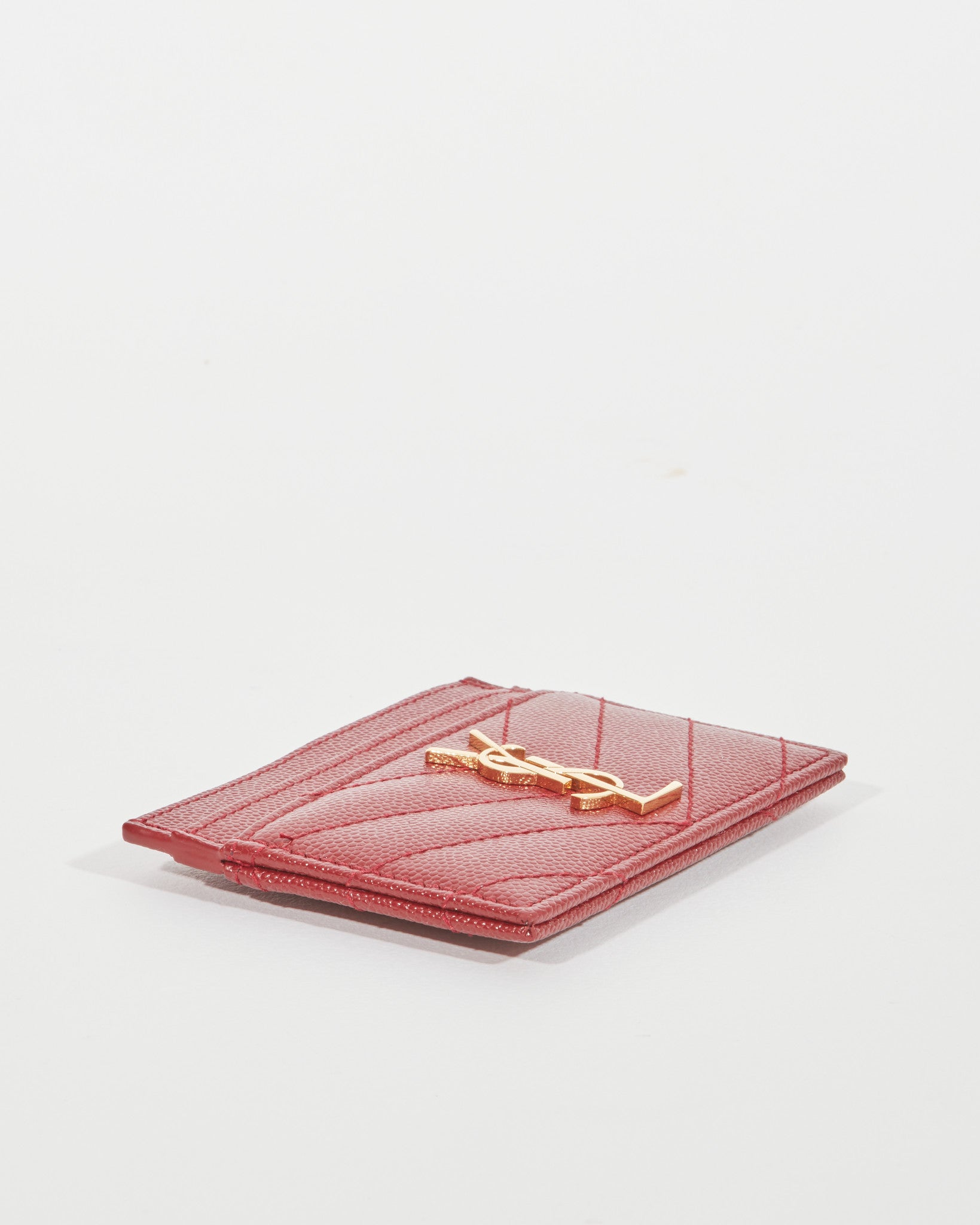 Saint Laurent Bordeaux Grained Leather YSL Logo Cardholder