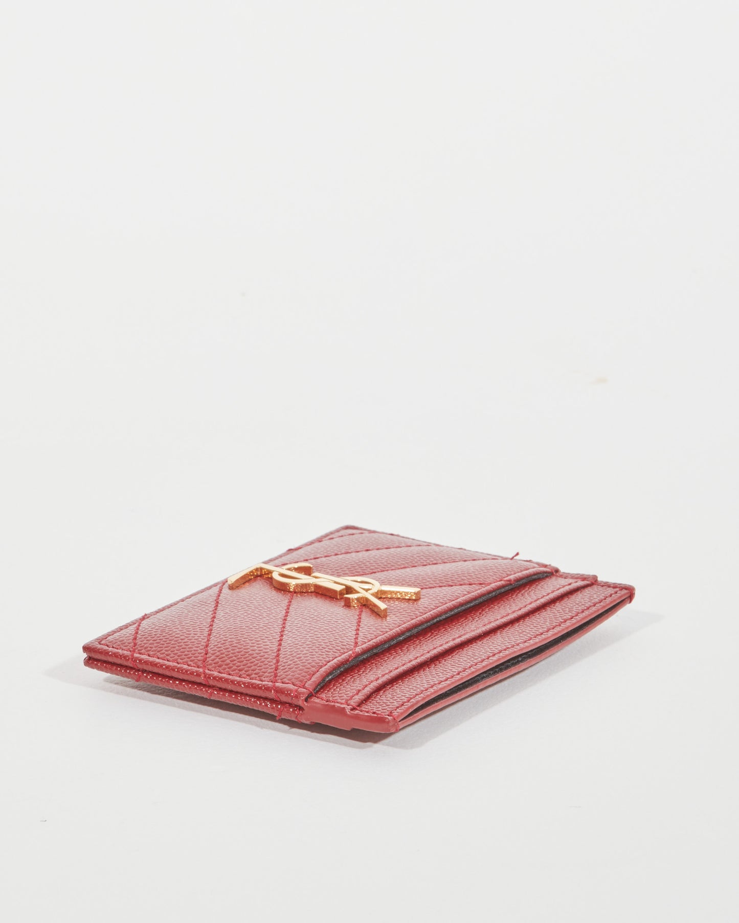 Saint Laurent Bordeaux Grained Leather YSL Logo Cardholder