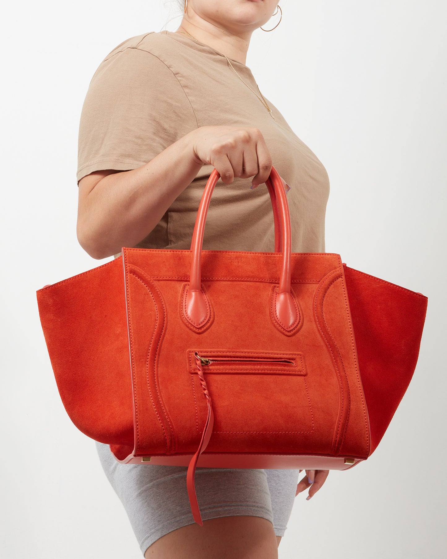 Celine Orange Suede Medium Luggage Phantom Bag